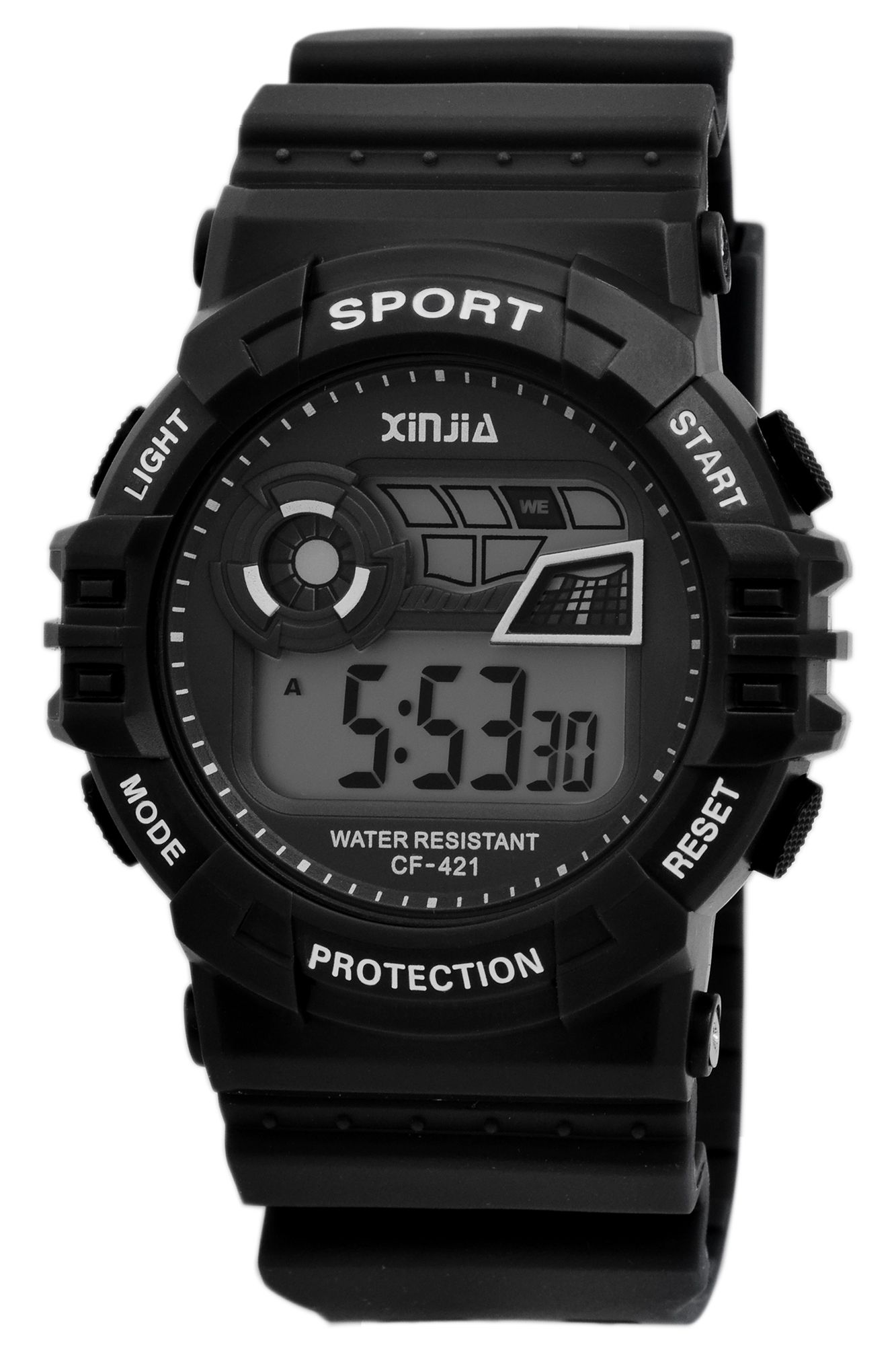 XINJIA Digitaluhr mit Silikonarmband, schwarz