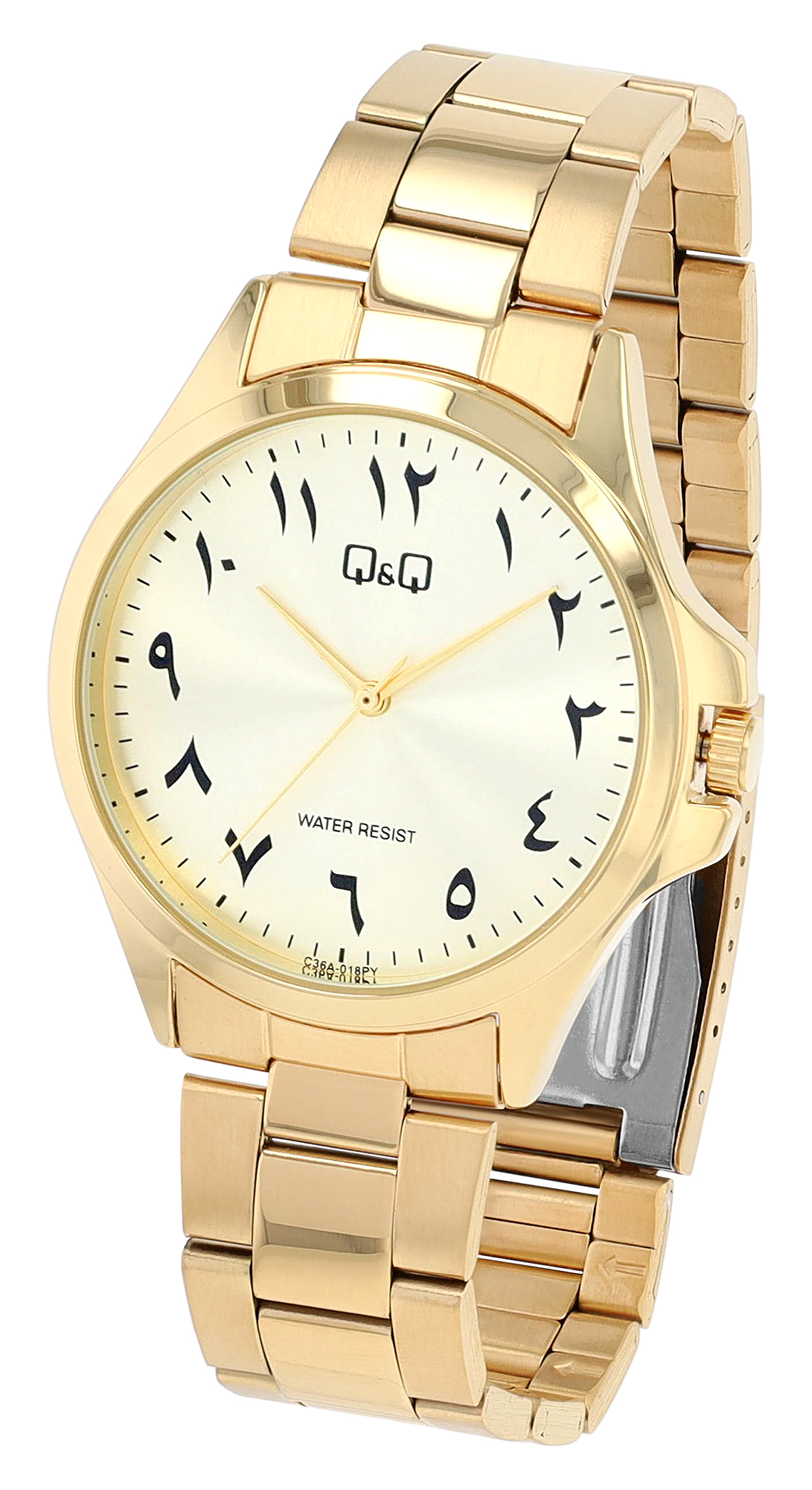 Q&Q Herrenuhr, Edelstahlband, original arabische Zahlen, Ø 40 mm, goldfarben