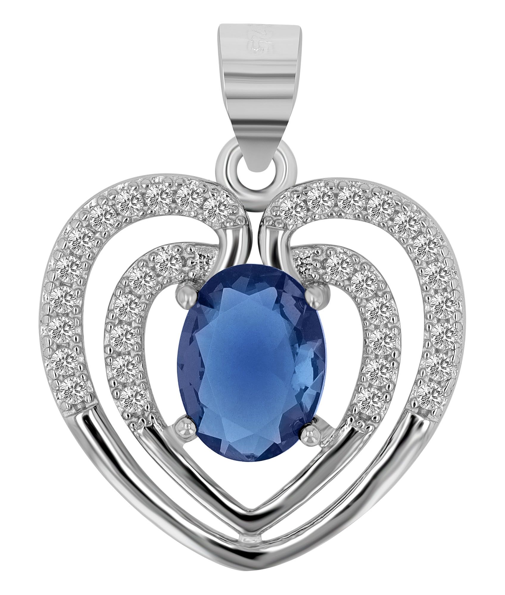 "Tilla" Echt Silber Anhänger - Herz (o. Kette), Zirkonia blau, rhodiniert