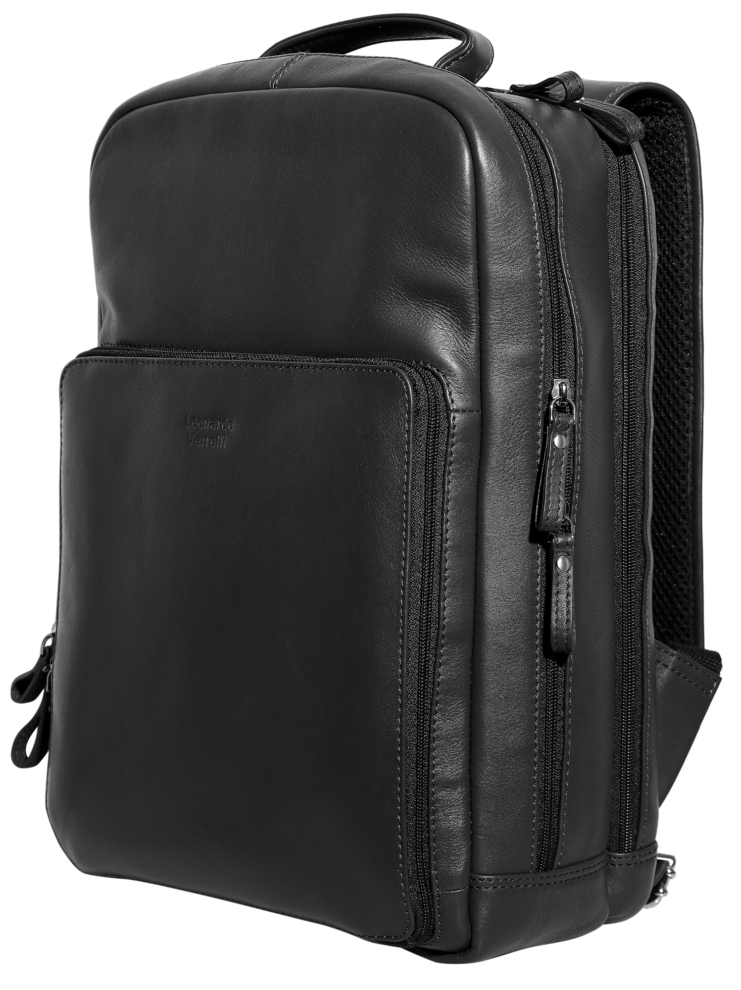 Leonardo Verrelli Echt Leder-Rucksack für Business, Alltag & Reisen, schwarz