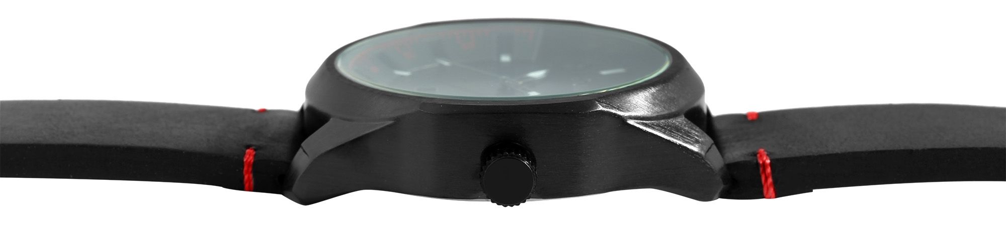 Raptor Herrenuhr "Charley" mit Echtlederarmband, Datumsanzeige, schwarz/rot
