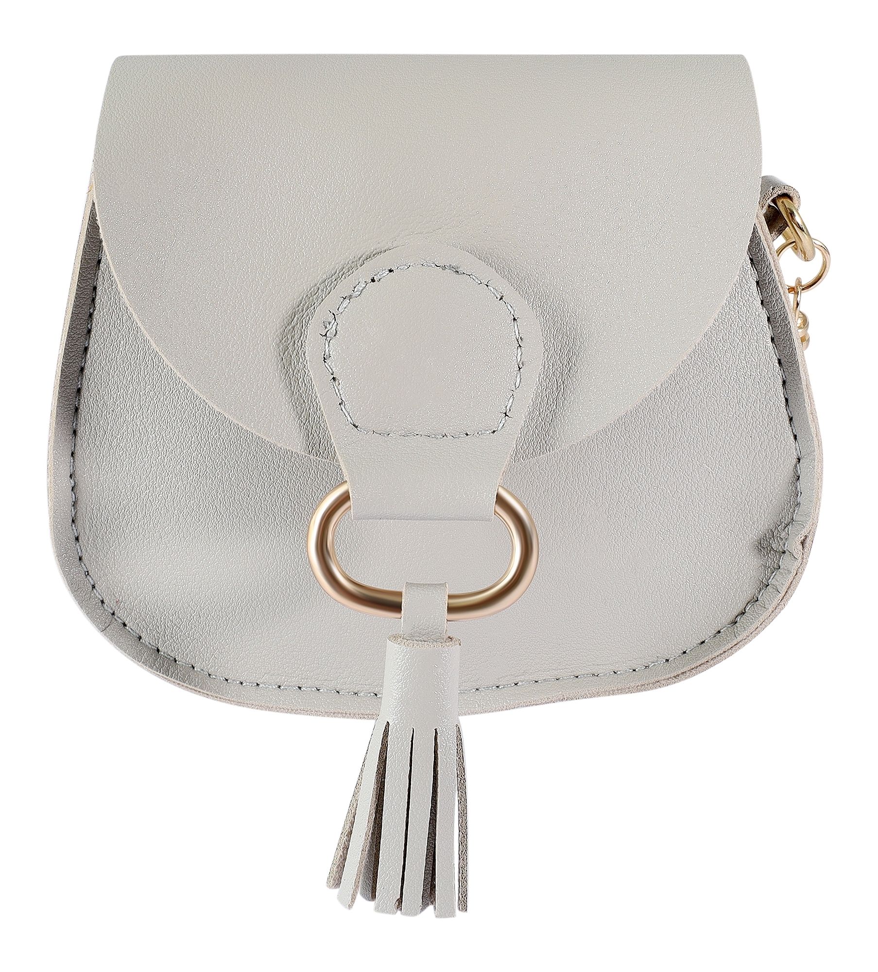 Mini-Tasche mit Karabinerhaken, Lederimitat, hellgrau