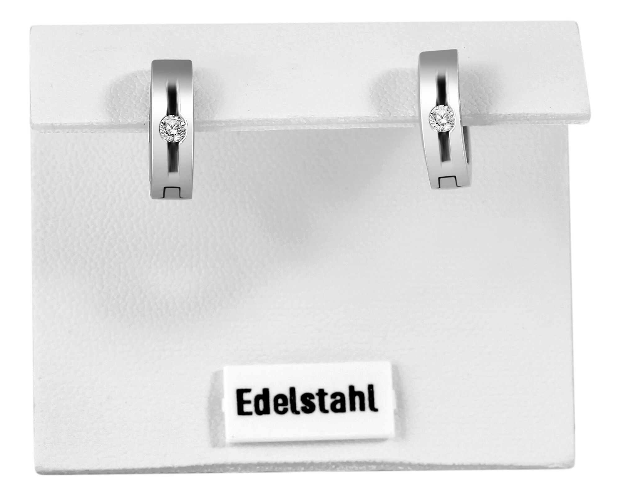 "Elfi" Akzent Klapp-Creolen, Edelstahl, Similibesatz, silberfarben