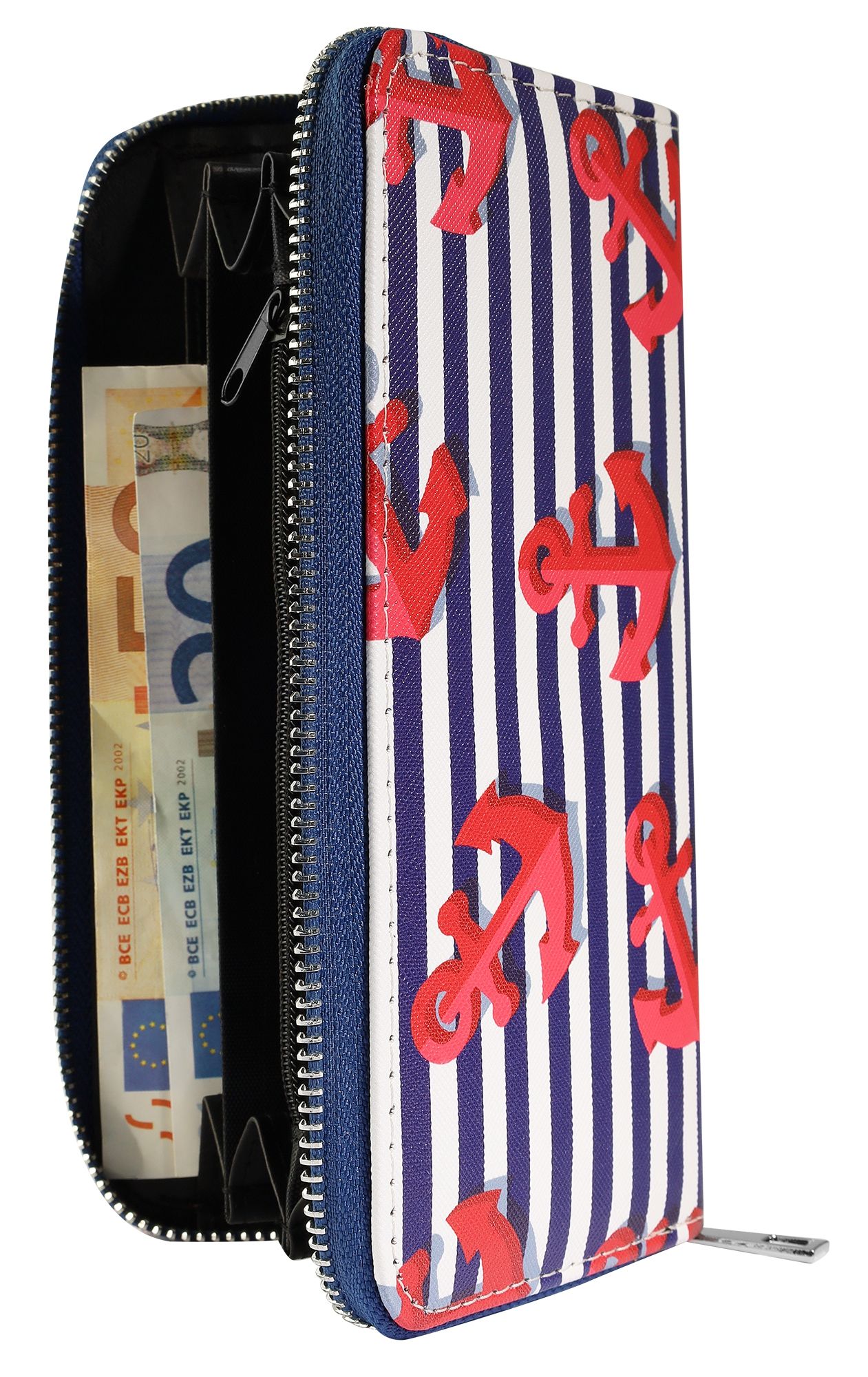 Cham Cham Damengeldbörse aus Lederimitat, blau/weiß mit roten Ankern