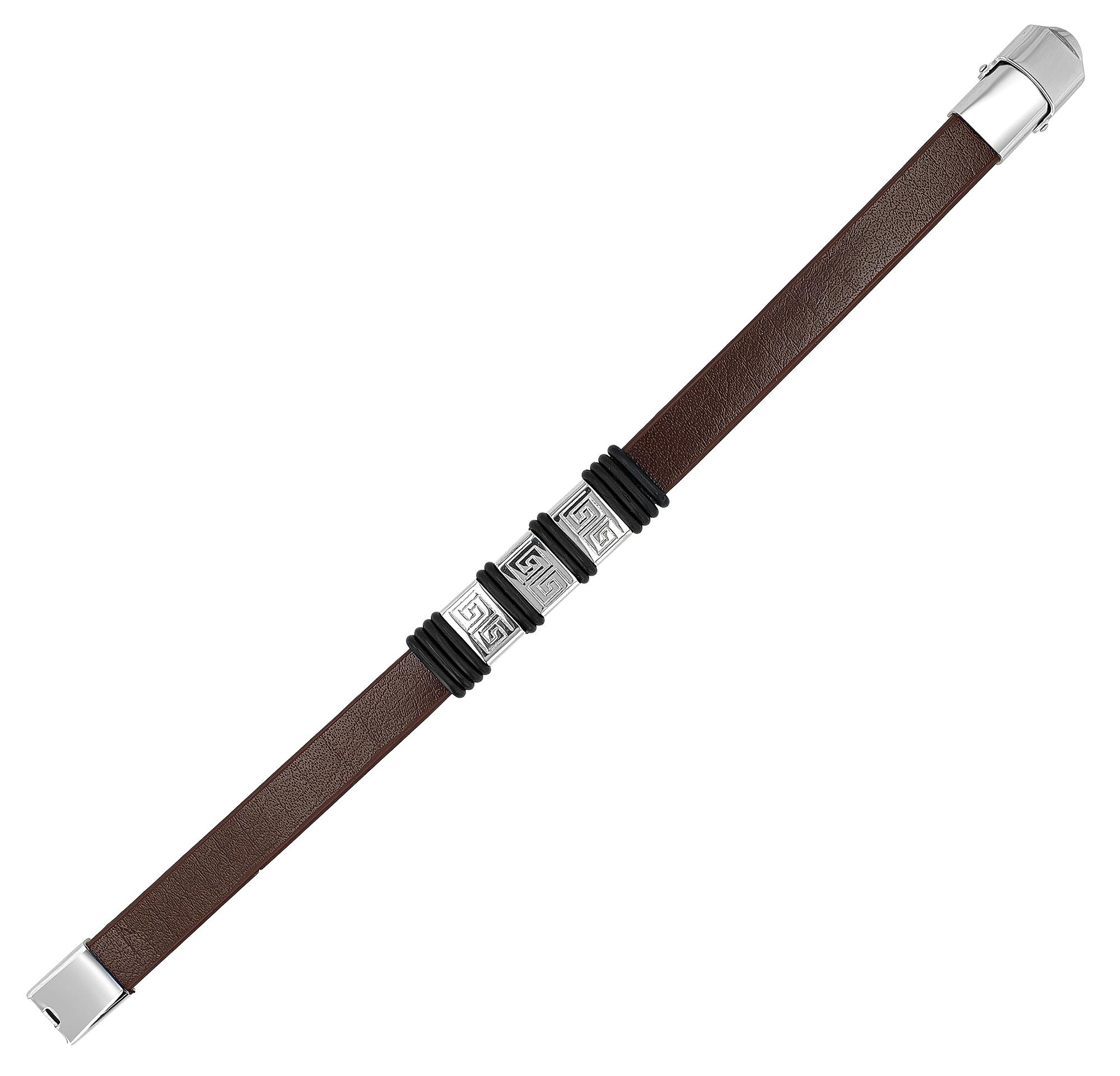 "Nadim", Akzent Armband, Echtleder & Edelstahl, Hakenverschluss, braun/silberfarben/schwarz, 21 cm