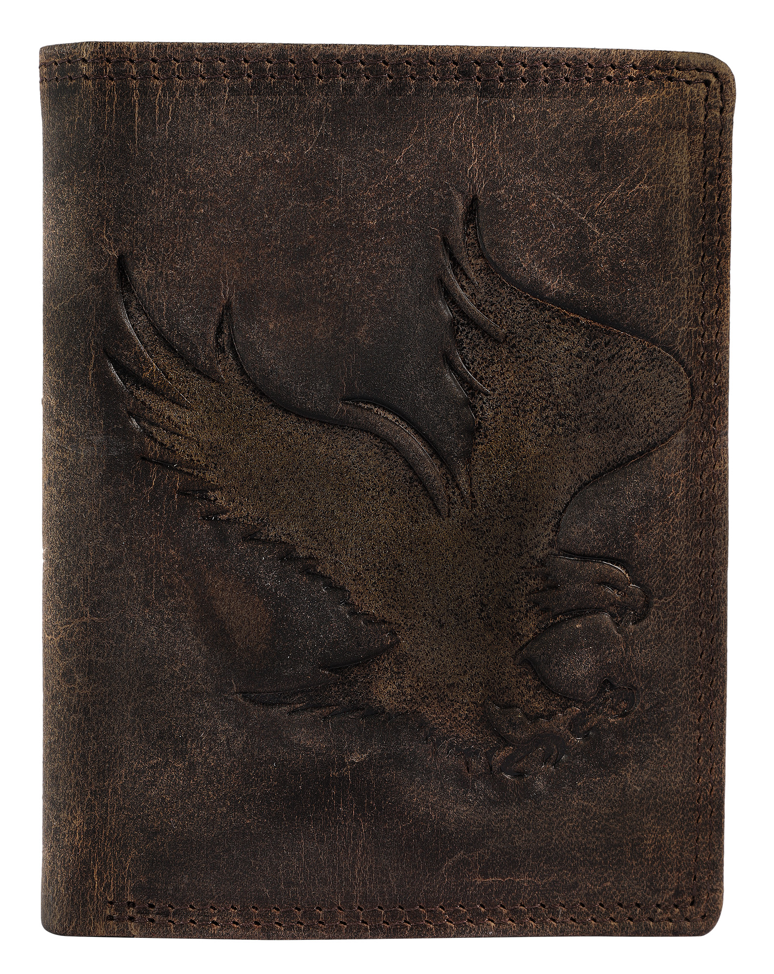 Akzent Echt Leder (Hunter-Leder) Geldbörse, RFID, Hochformat, "Adler", dunkelbraun