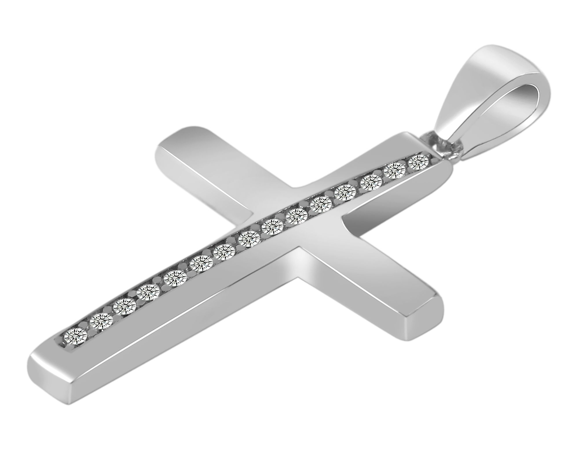 925/- Echt Silber Anhänger ohne Kette "Amelia", Kreuz mit Zirkoniabesatz, 925/rhodiniert
