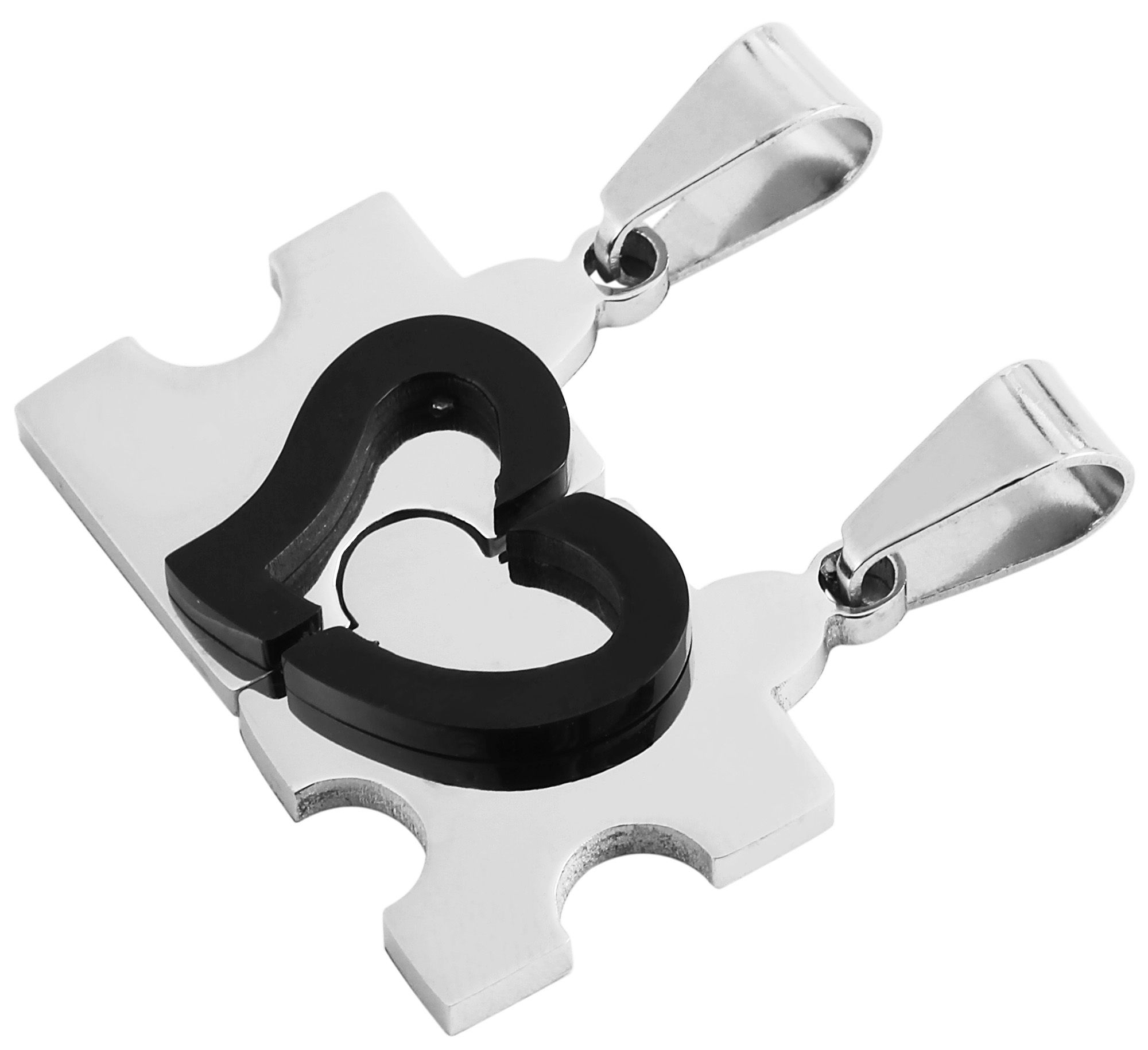 Akzent Freundschaft Edelstahlanhänger im Set, IP Black, Puzzleteil, silberfarbig, schwarz