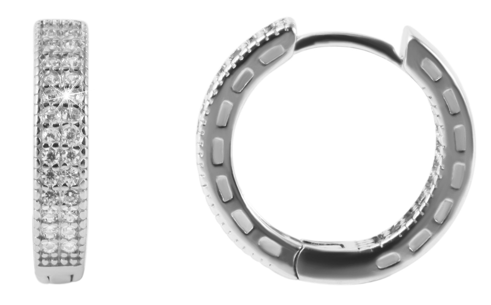 925/- Echt Silber Klappcreolen "Katha" mit weißem Zirkoniabesatz, 925/rhodiniert