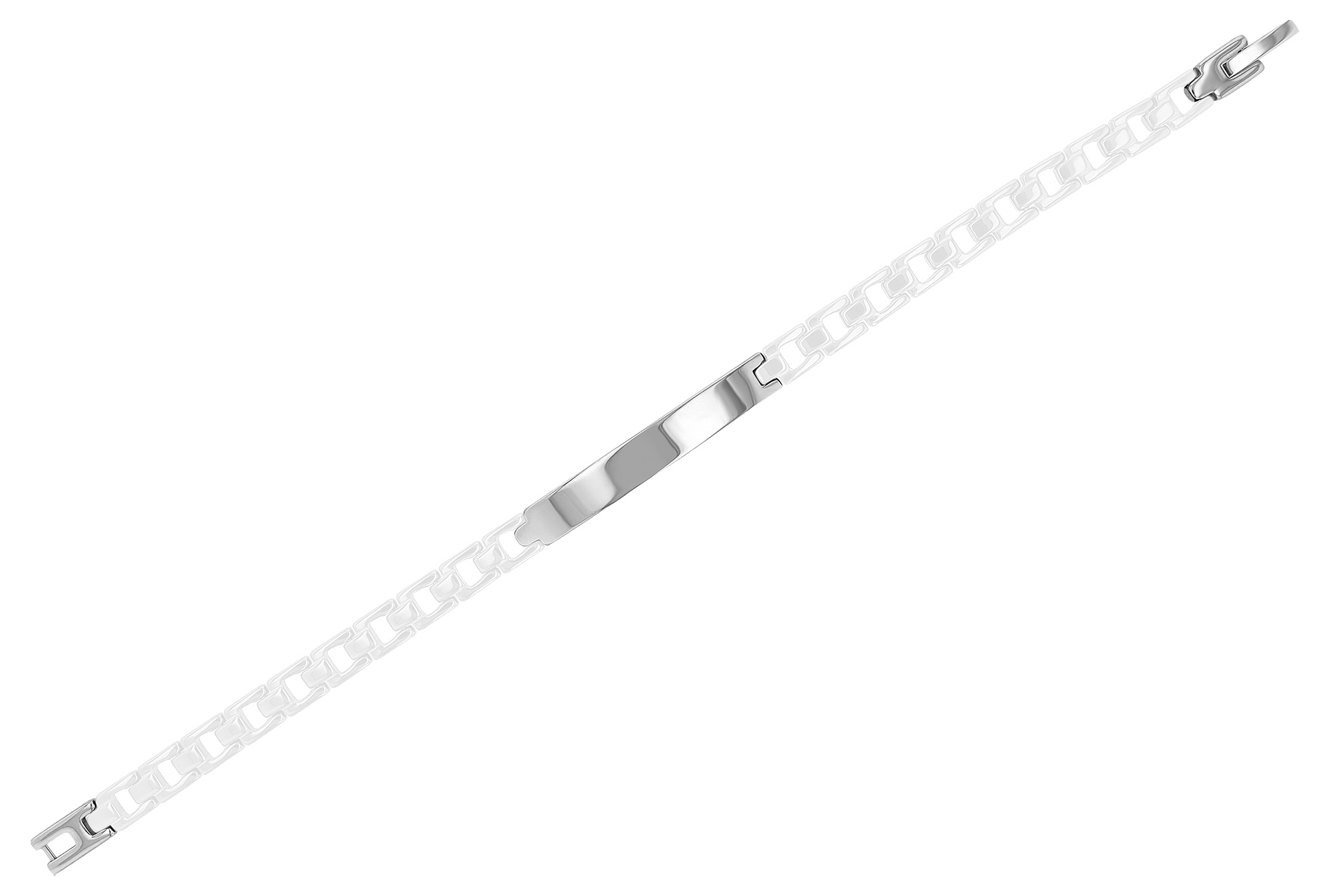 "Seoa" Edelstahl-Keramik ID-Armband, 18cm, Gravurplatte, weiß/ silberfarben