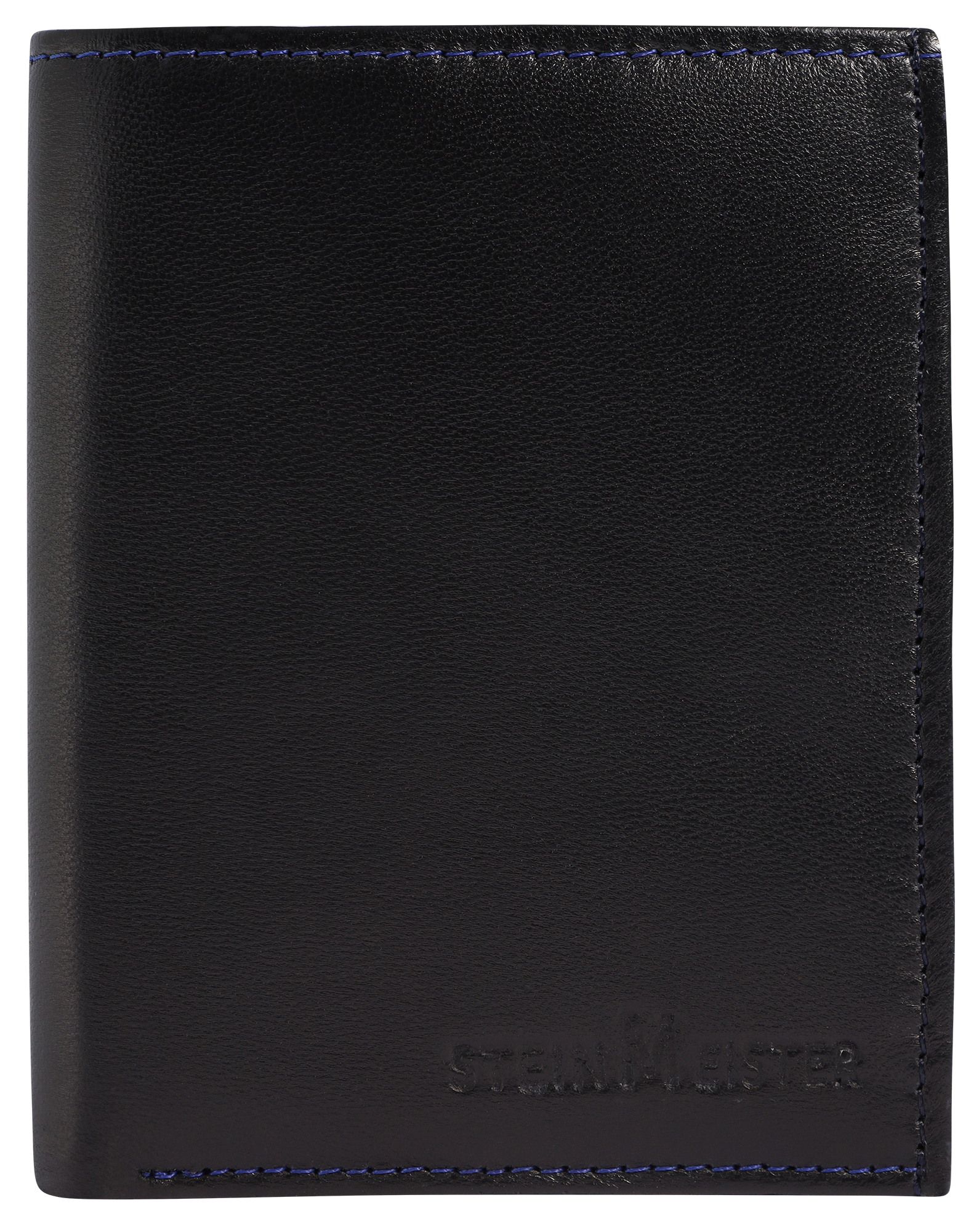 Steinmeister Geldbörse aus Echtleder, Hochformat, schwarz/dunkelblau