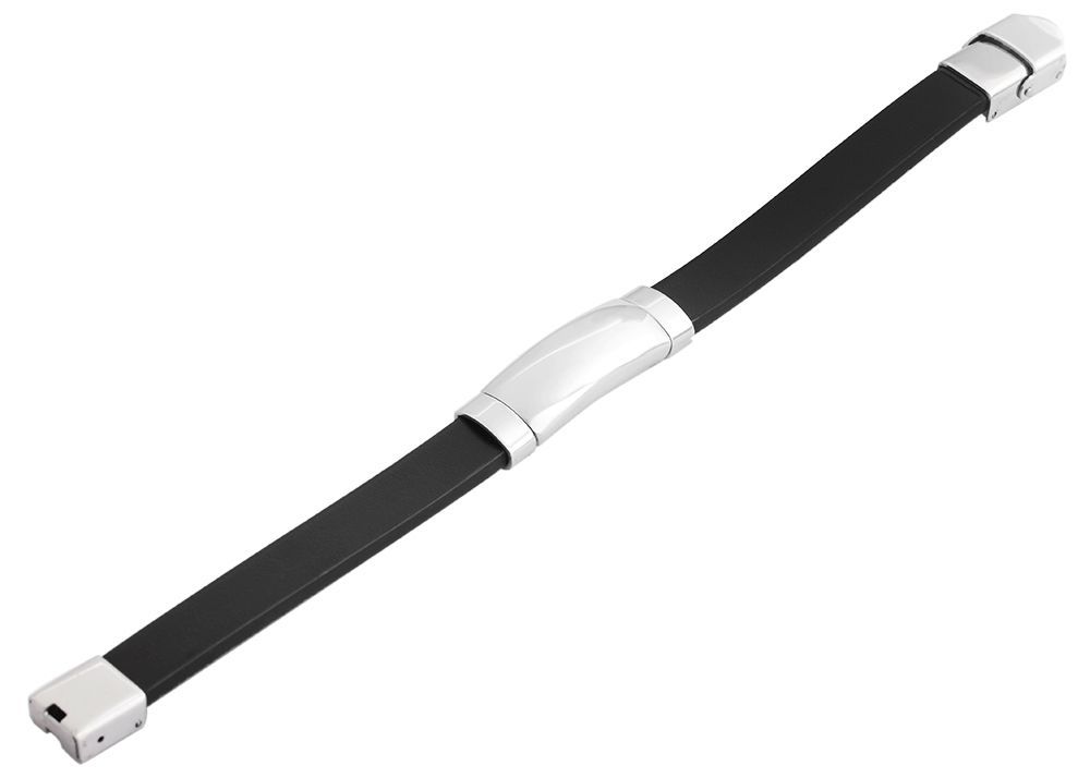 Akzent Echtlederarmband mit Edelstahlgravurplatte, schwarz/silberfarben