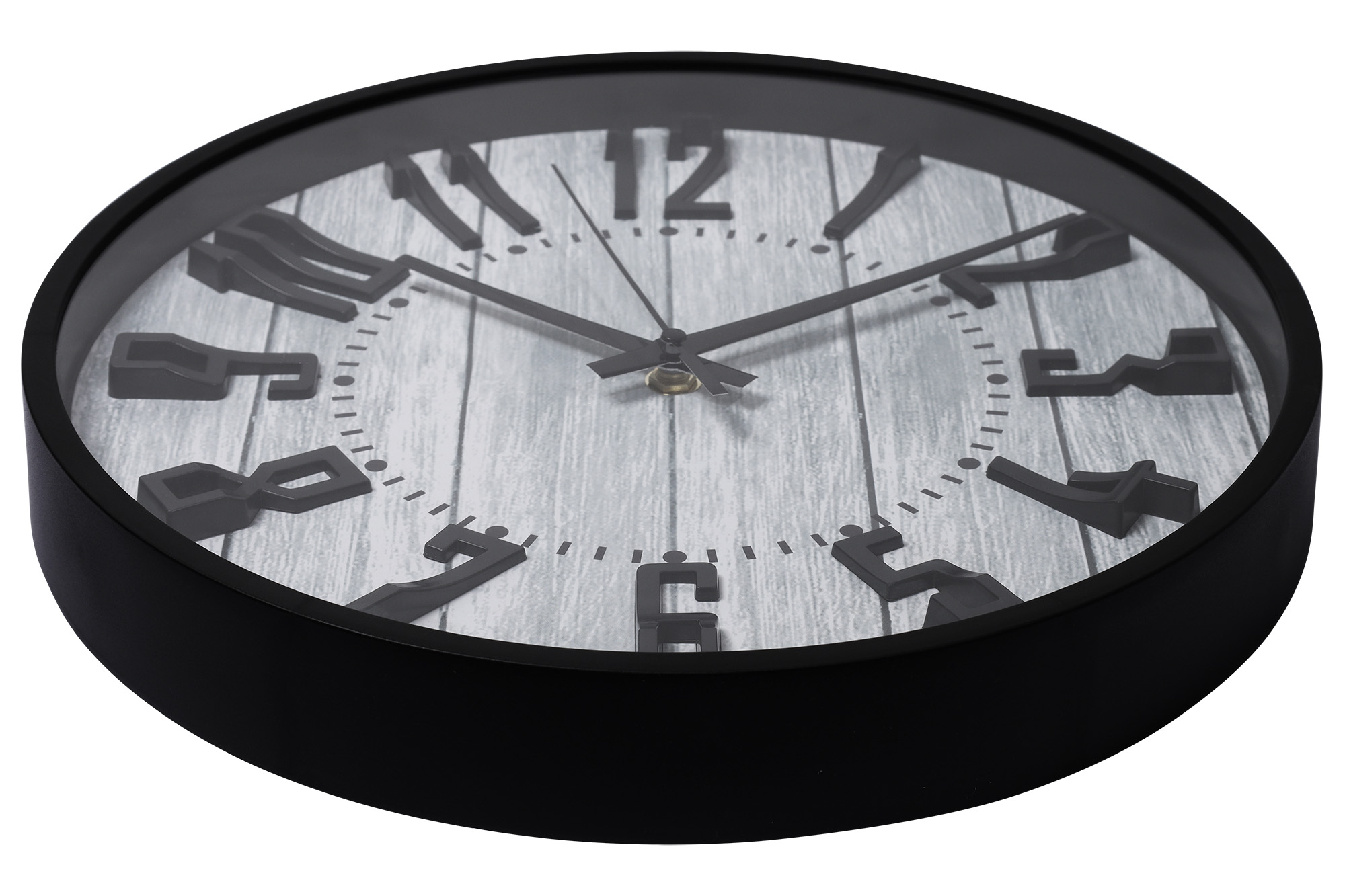 Wanduhr - Ø 30,5 cm, schwarz/ Holzoptik grau