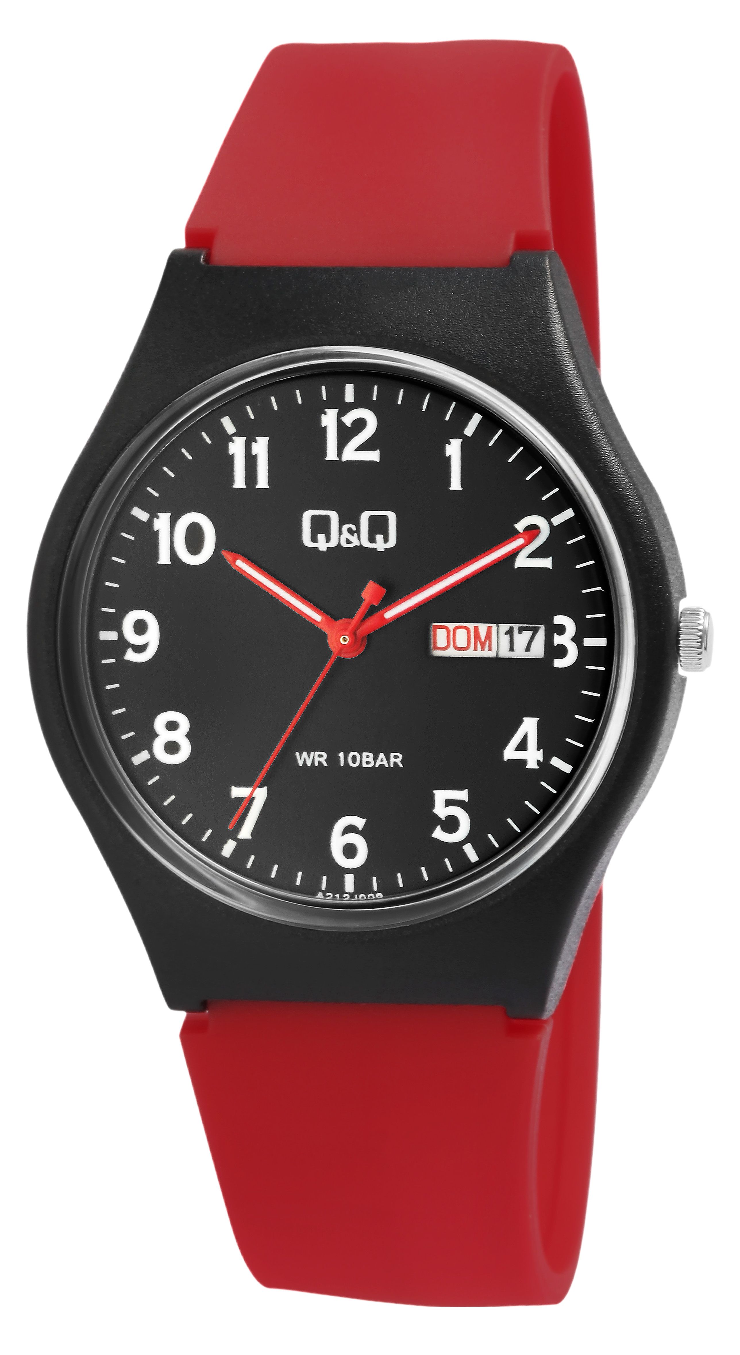Q&Q Herren/ Jugenduhr, Silikonarmband, Ø 38 mm, schwarz/rot