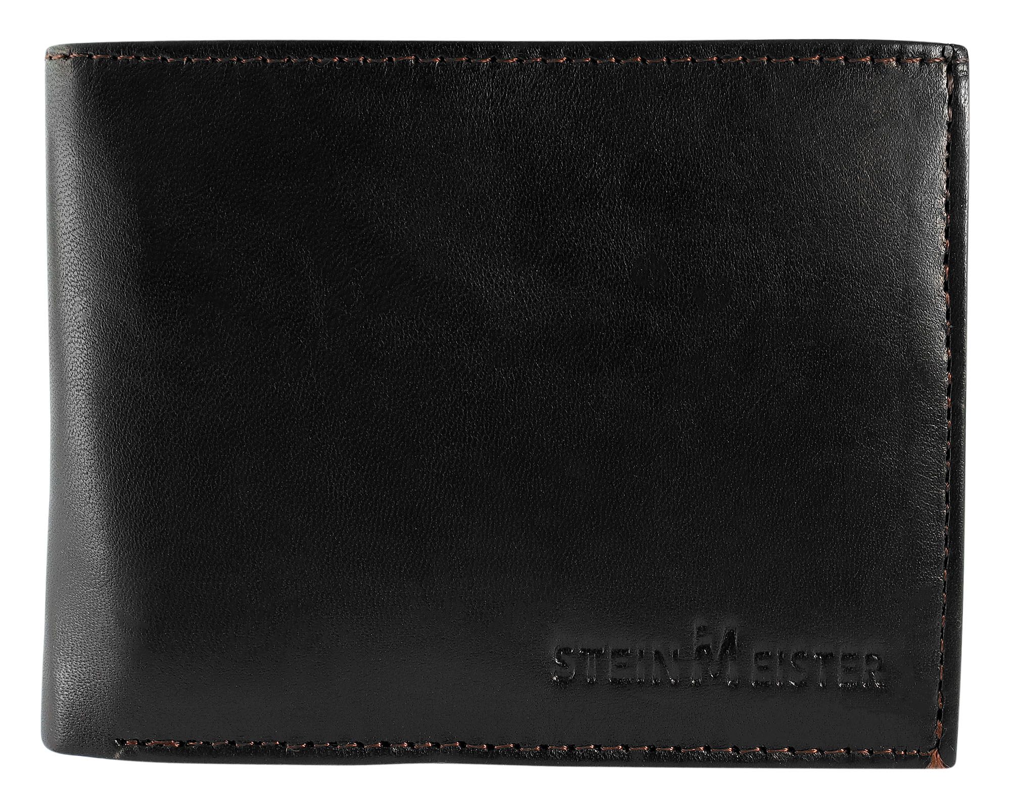 SteinMeister Herren Geldbörse aus Echtleder. Format 12 x 10 cm, schwarz/braun