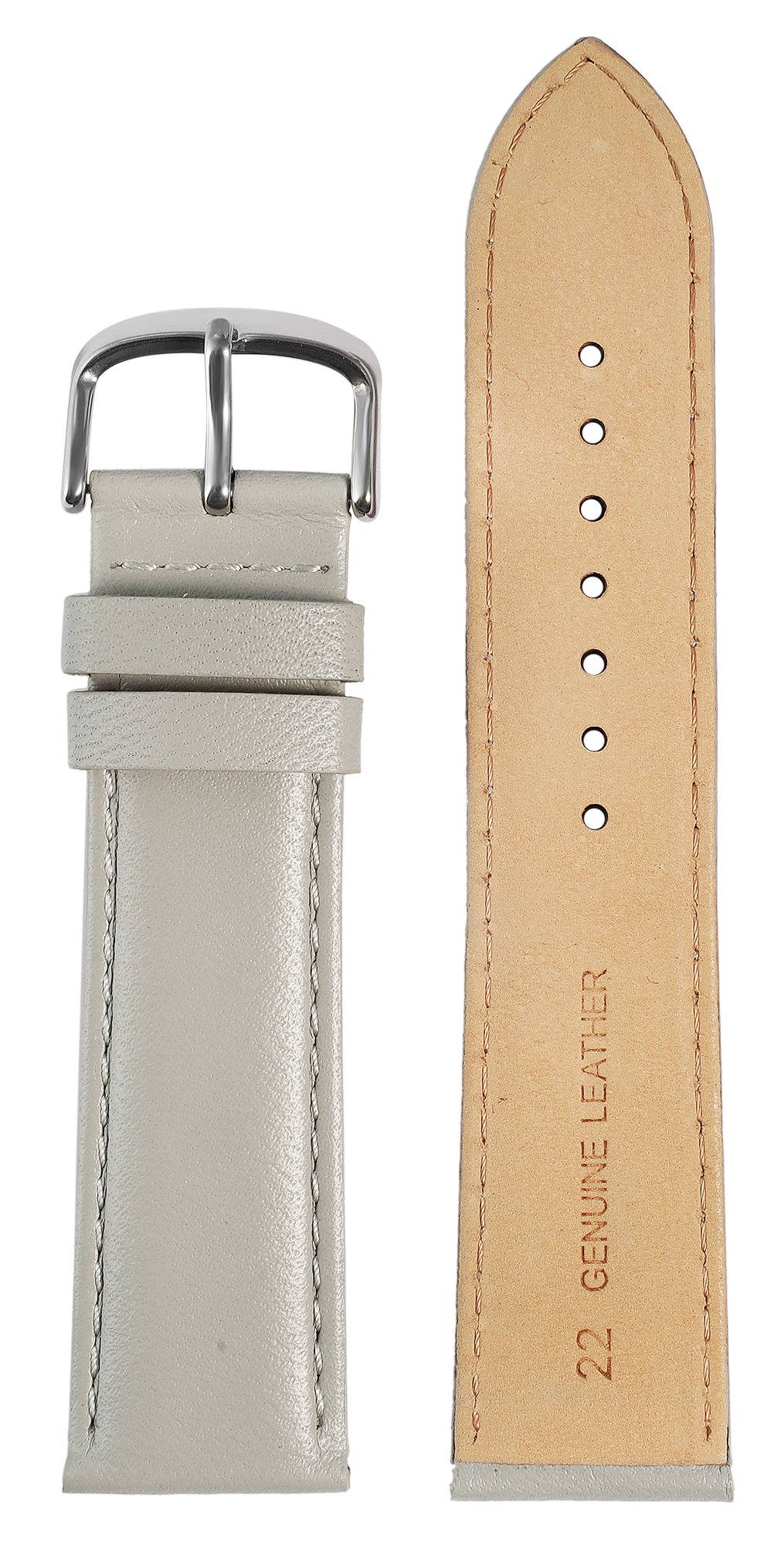 Gr 20 mm Uhrenarmband aus Echtleder in grau, genäht