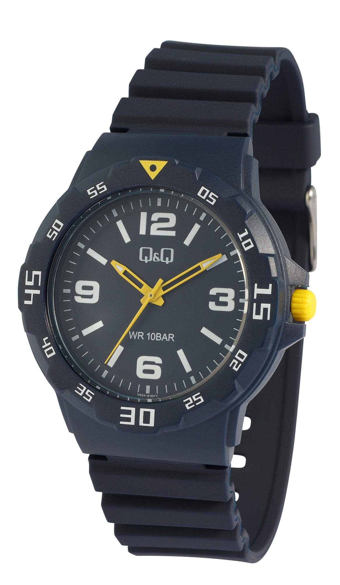 Q&Q Herrenuhr mit Silikonarmband, 10 ATM, Ø 42 mm, blau (gelb)