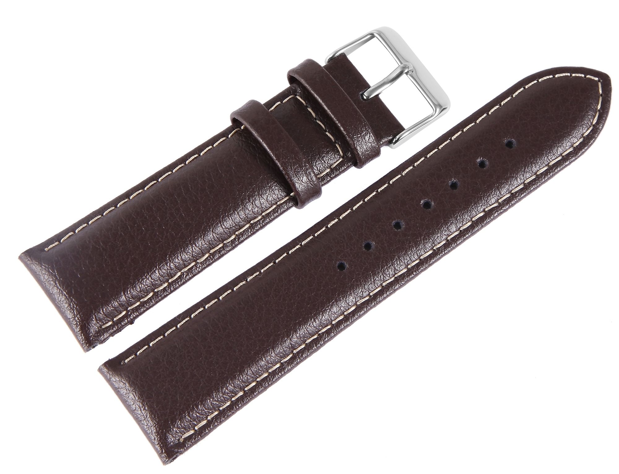 Echtleder-Uhrenarmband, dunkelbraun, weiße Naht, 22 mm