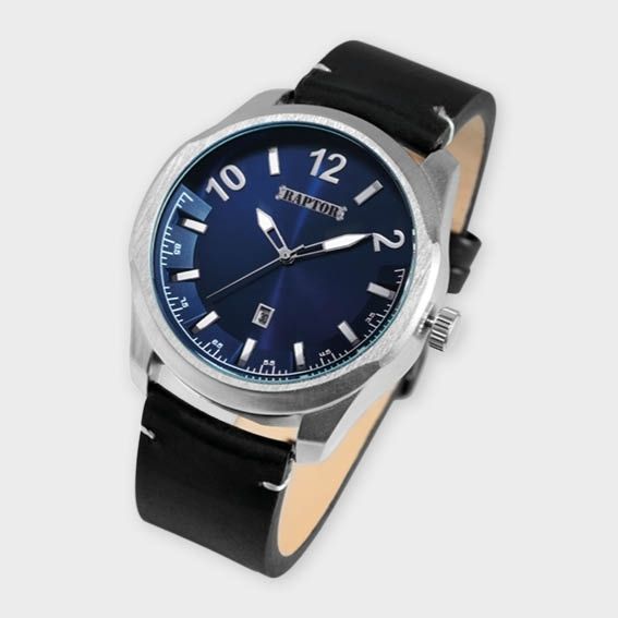 Raptor Herrenuhr "Charley" mit Echtlederarmband, Datumsanzeige, schwarz/blau