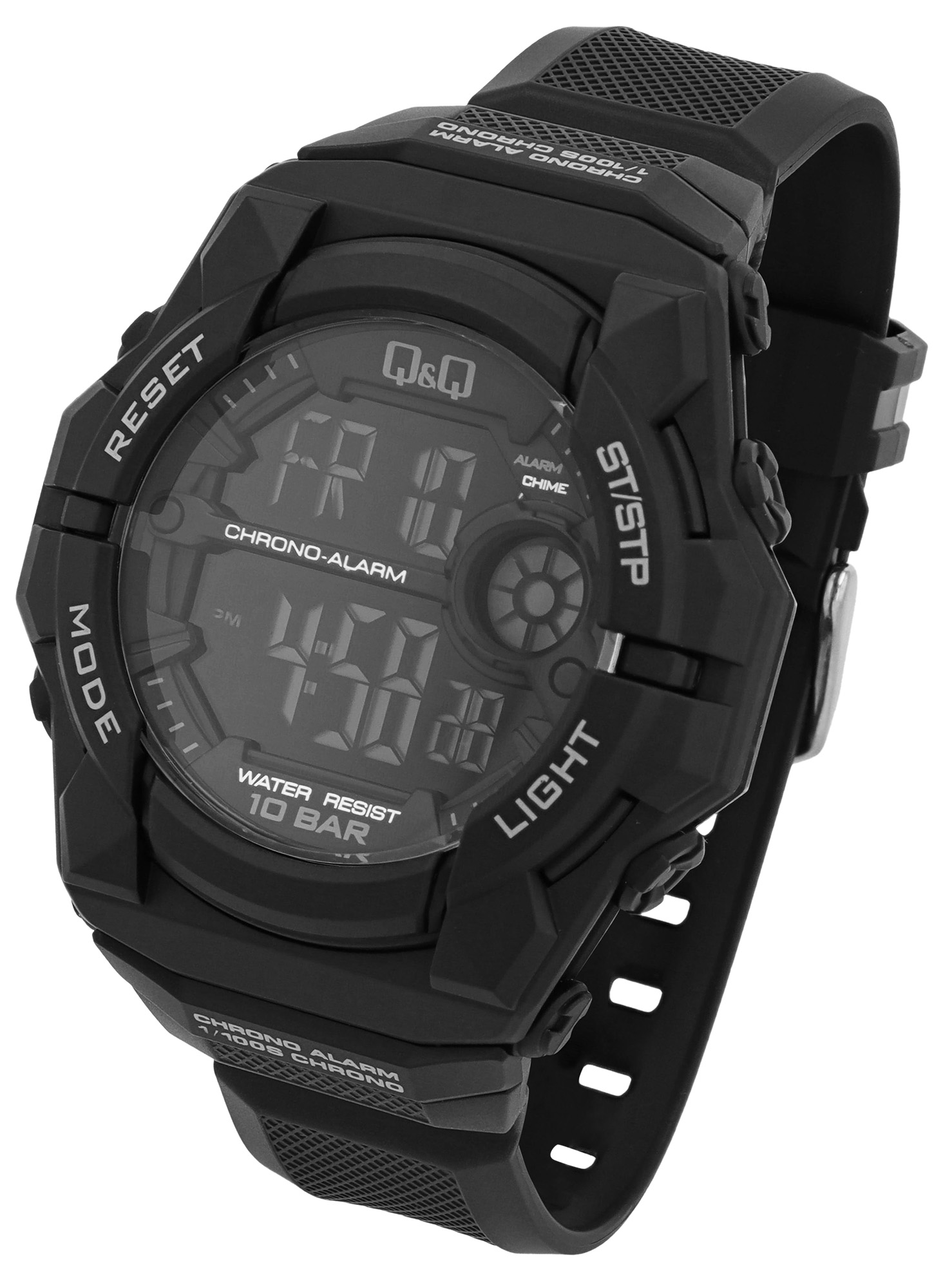 Q&Q Digitaluhr für Herren Ø 50 mm, Resinband, schwarz