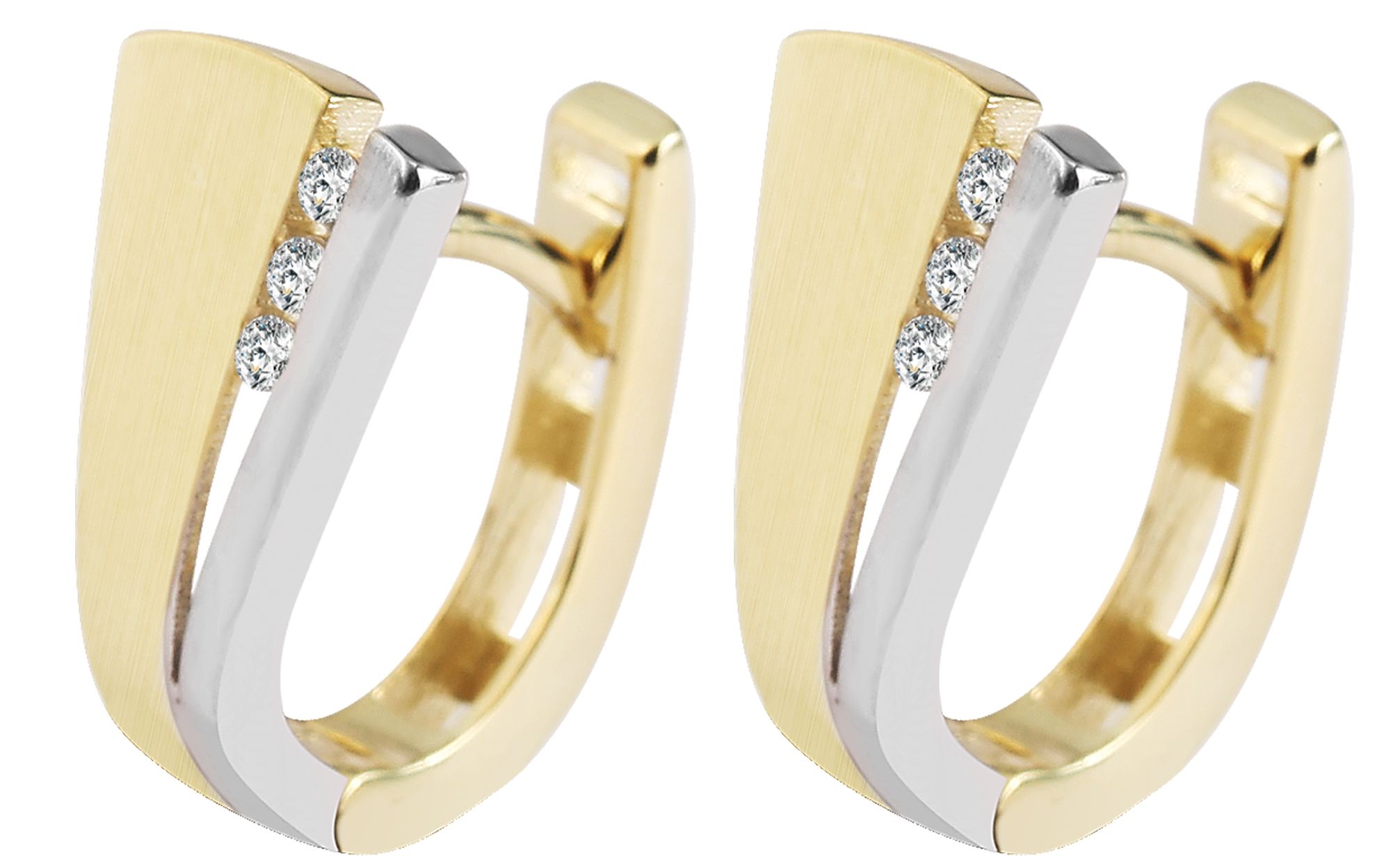 Gold Klapp-Creolen mit Zirkoniabesatz, 375er Gold, Weißgold/ Gelbgold