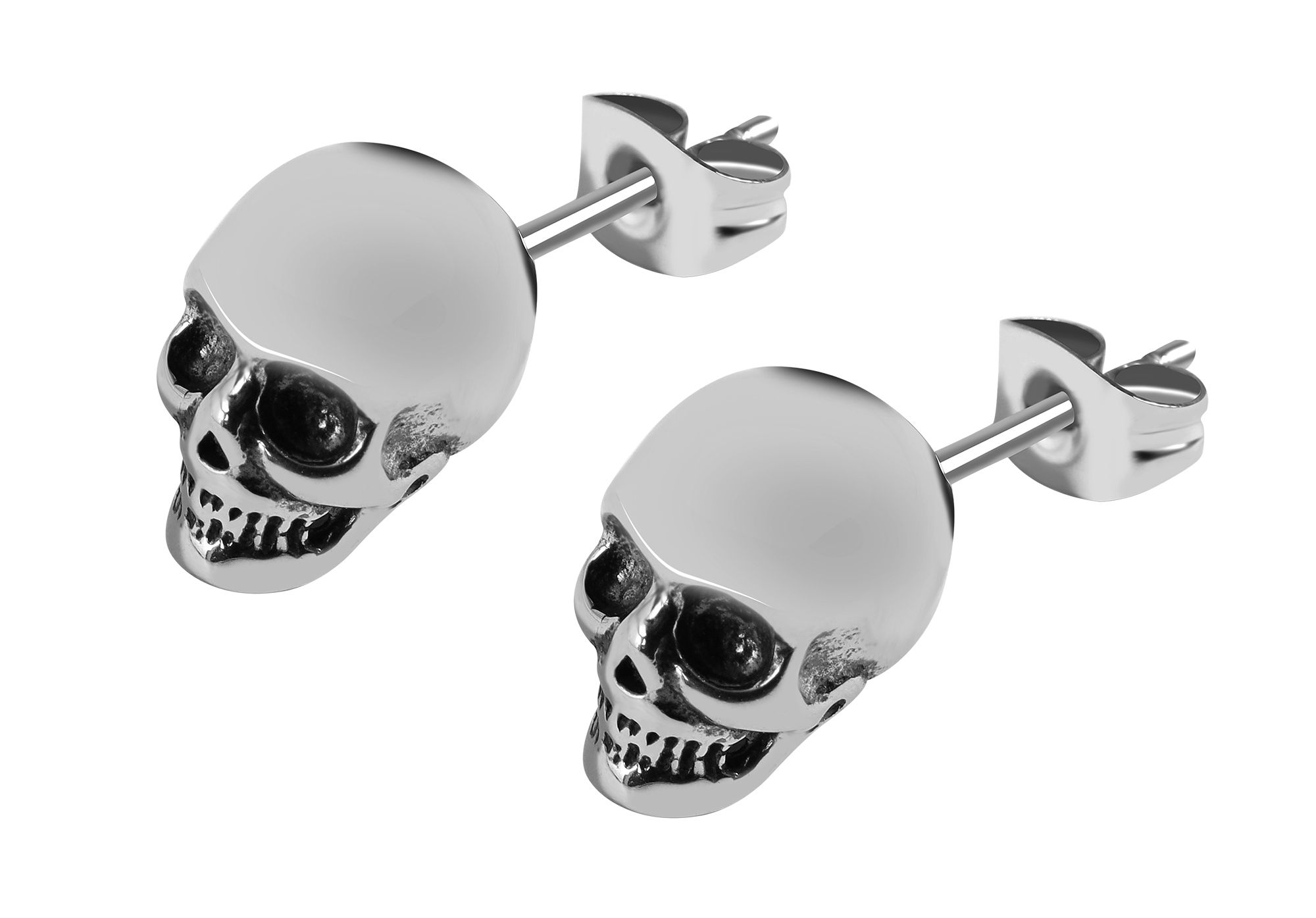 "Giorgio", Akzent Edelstahl Ohrstecker, Totenkopf, silberfarben