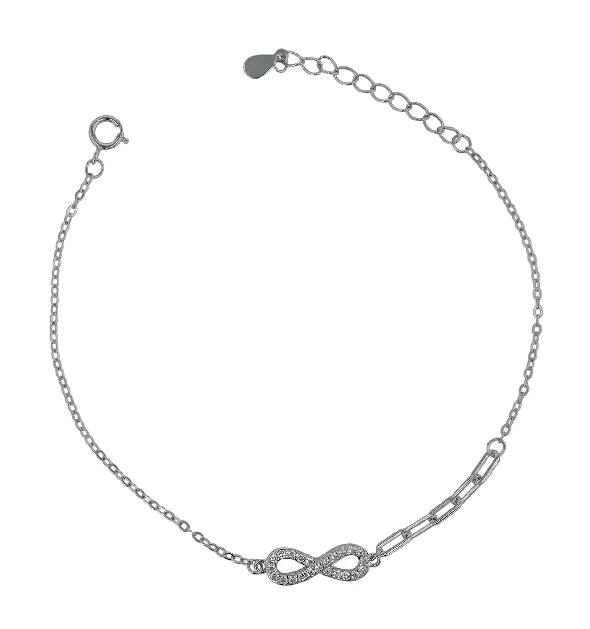 925/- Echt Silber Armband "Remy" mit Infinity-Symbol, rhodiniert, 17+3 cm