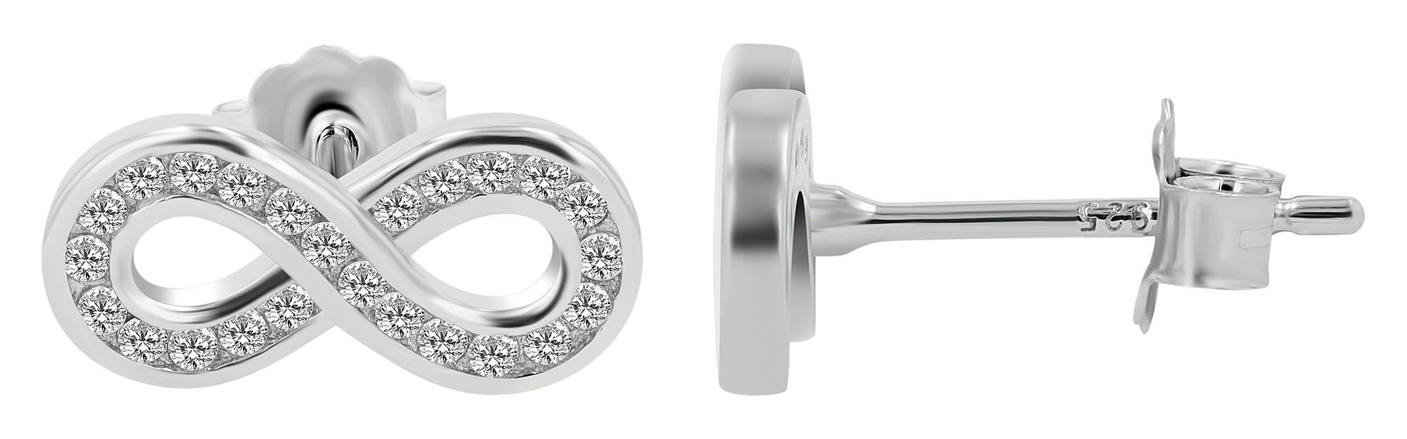 925/- Echt Silber Infinity-Schmuckset "Aysel", Ohrstecker & Anhänger, rhodiniert