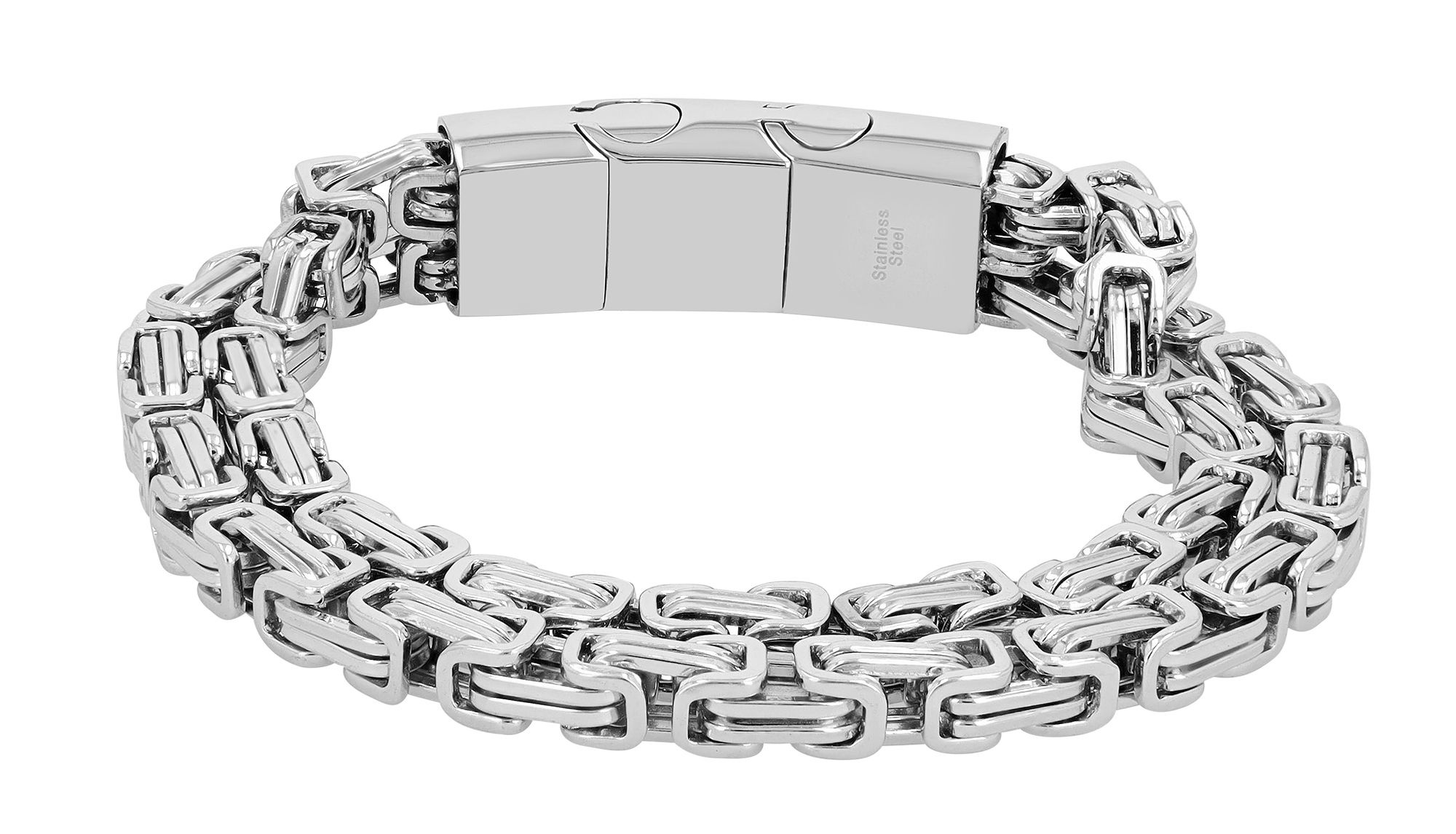 "Karlis", Akzent Königskettenarmband, 316L Edelstahl, Magnetverschluss, zweireihig, poliert, silberfarben, 25 cm