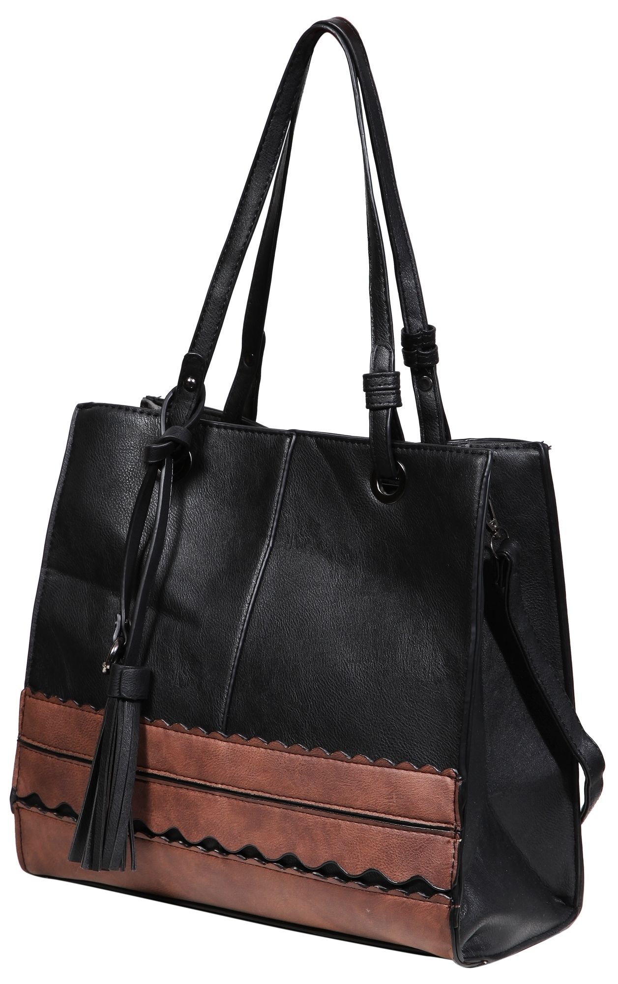 Damen Handtasche aus Lederimitat, Schwarz/ Braun