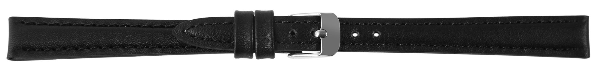 Echtleder-Uhrenarmband mit Naht, gepolstert, schwarz, 12 mm