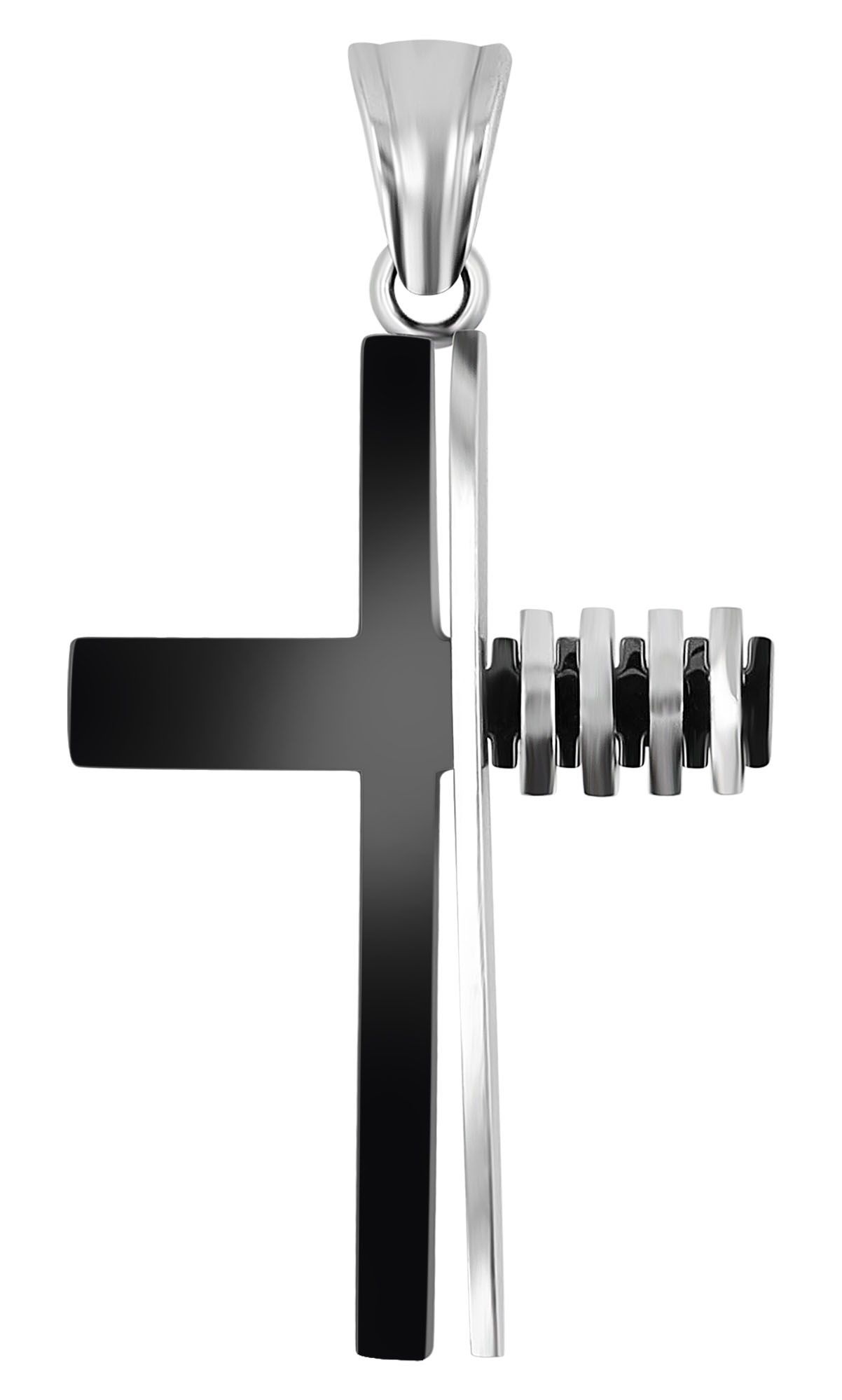 "Alista" Edelstahl Anhänger, Kreuz, bicolor (schwarz/ silberfarben)