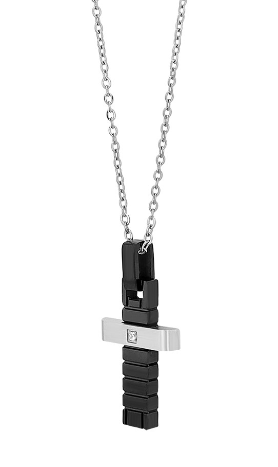 "Oli" Kette mit Anhänger, Kreuz, 45 + 5 cm, bicolor (silberfarben/ schwarz)