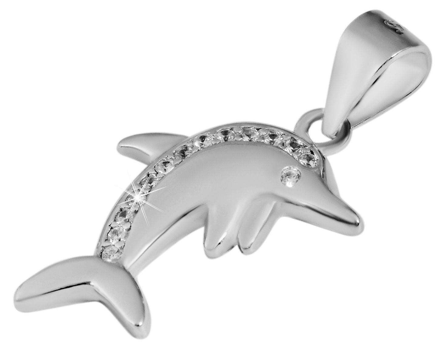 Silber Schmuck-Set, Anhänger,Ohrstecker Delphin mit Steine ,925/rhodiniert