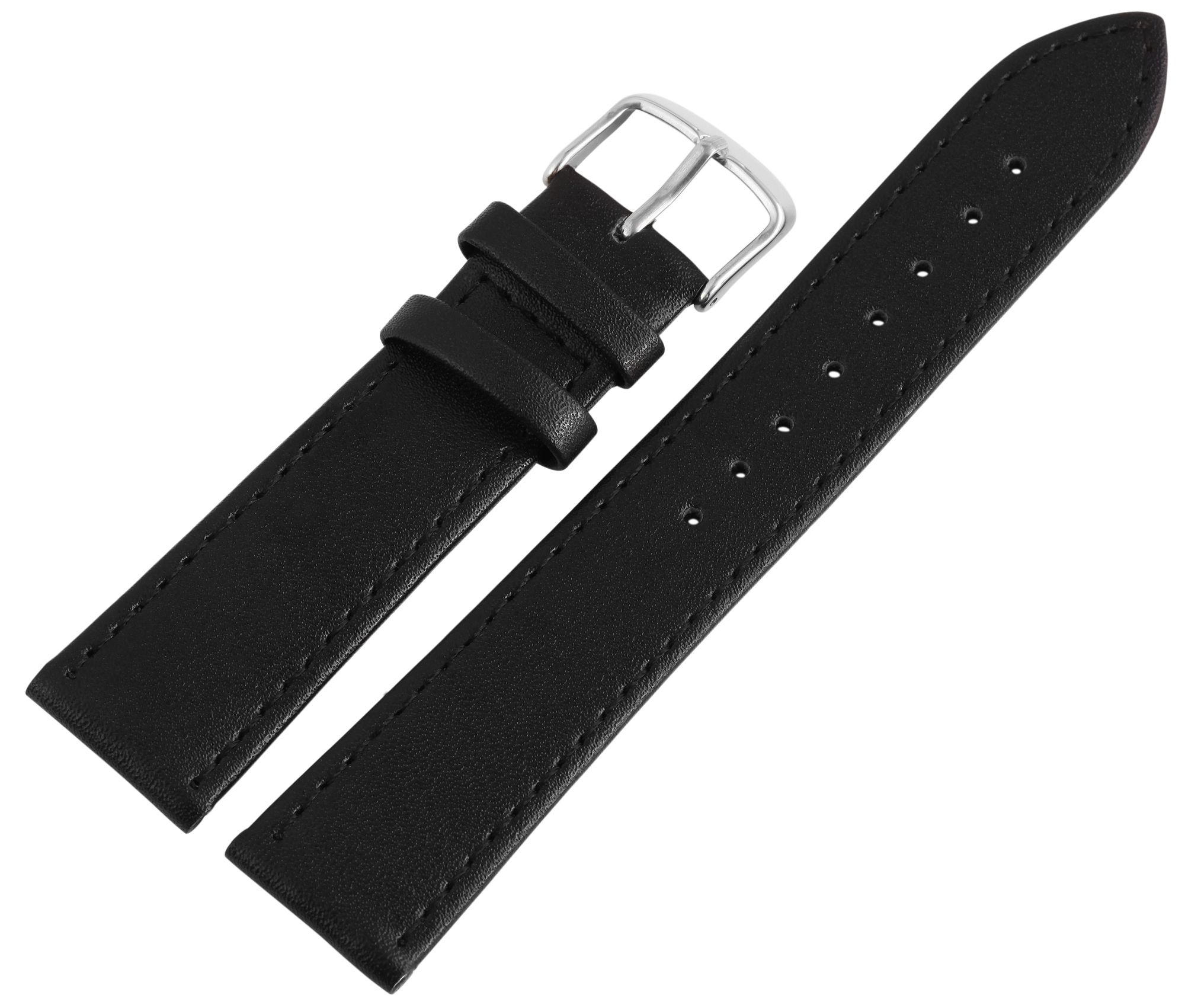 Echtleder-Uhrenarmband, schwarz/silberfarbig, 14 mm