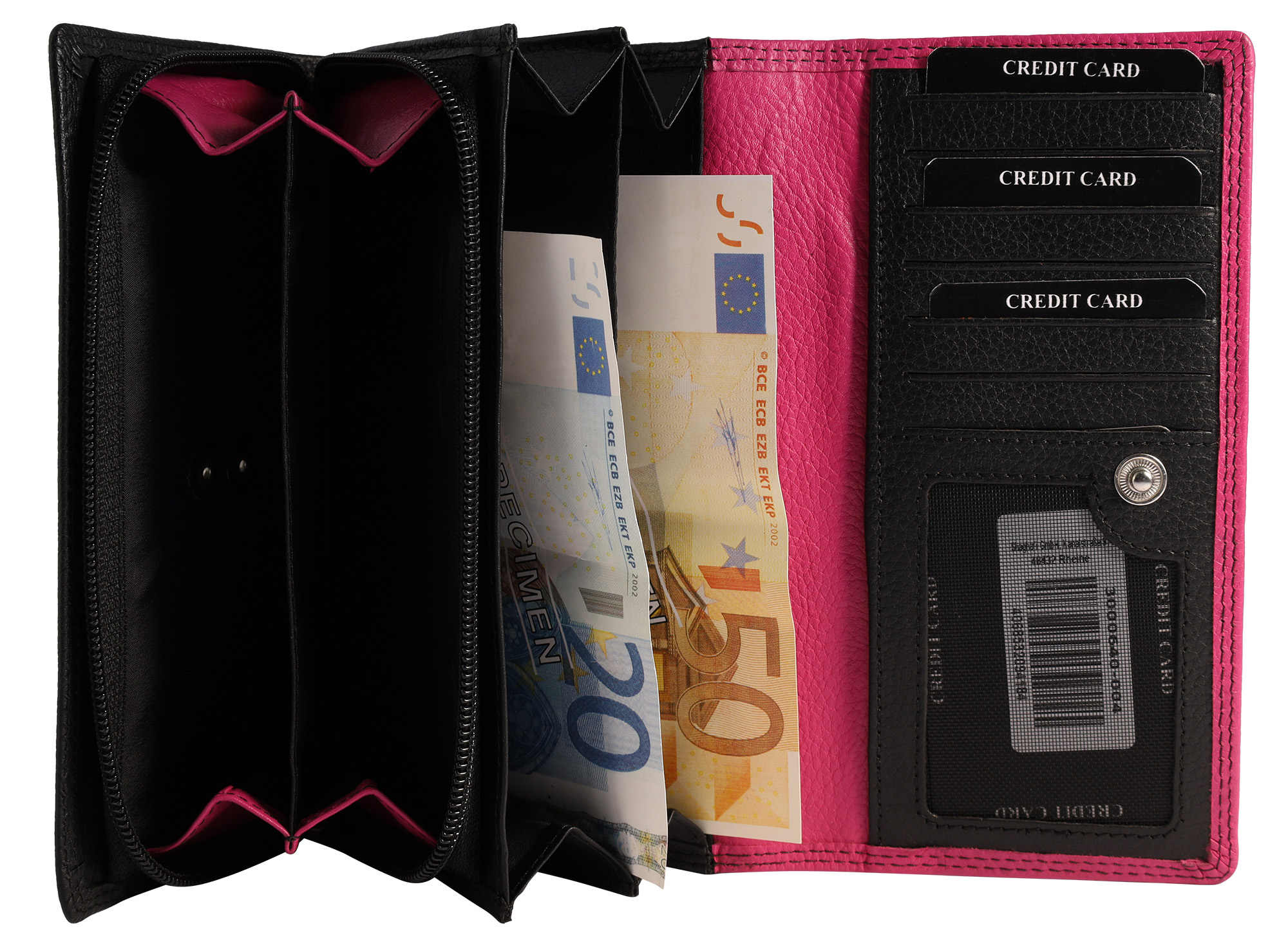 Leonardo Verrelli Echtleder (DDM) Damen-Geldbörse, RFID, Querformat, pink/ schwarz