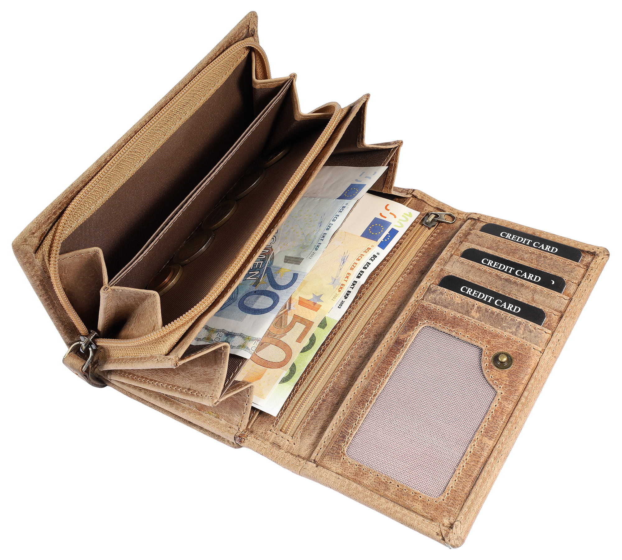 Leonardo Verrelli, Echtleder (Vintage) Damen Geldbörse, länglich & RFID, dunkelbraun
