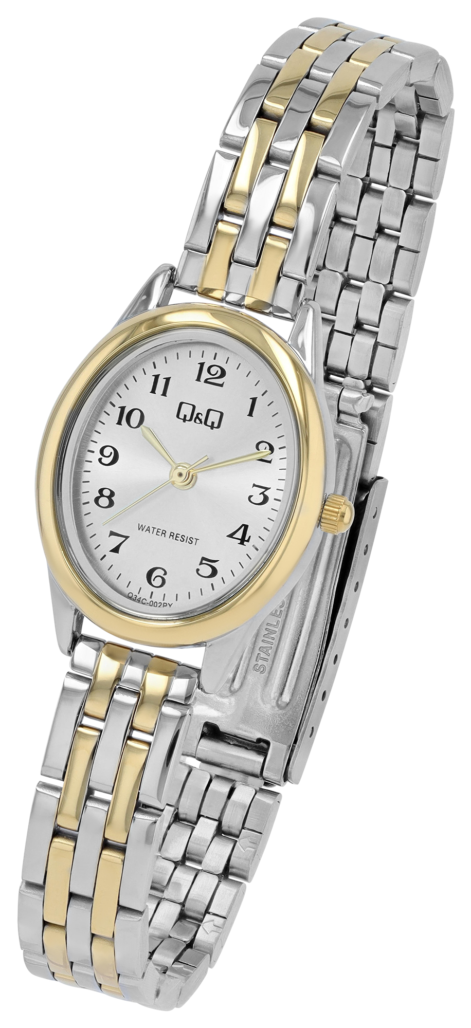 Q&Q Damenuhr mit Edelstahlband, oval, bicolor