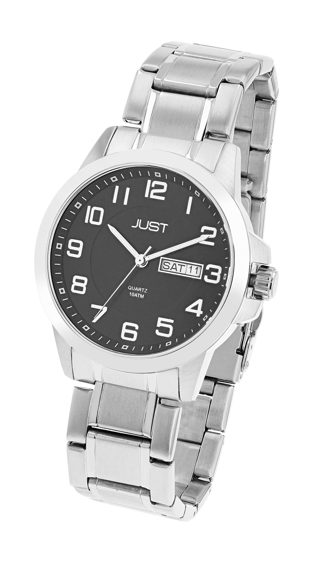 Just Herrenuhr mit Edelstahlarmband, 10 ATM, silberfarben/schwarzes ZB