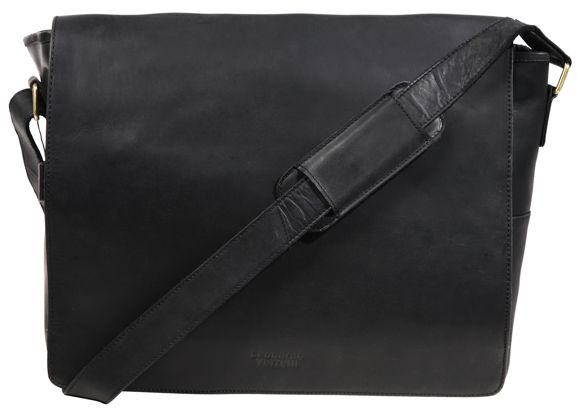 Leonardo Verrelli Echt Leder Laptoptasche Lehrertasche, Schwarz