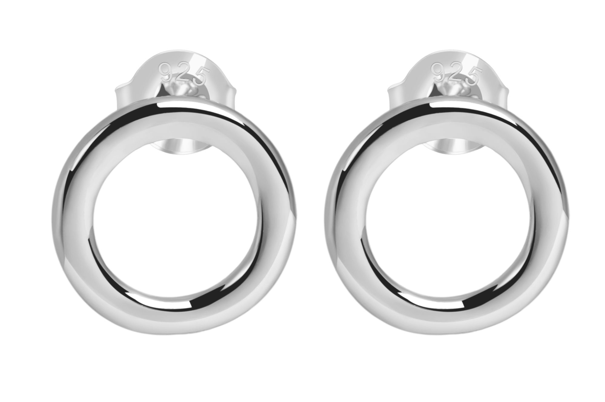 "Charlotte" 925/- Echt Silber Ohrstecker - Runde, offene Form Ø 11mm, silberfarben rhodniert