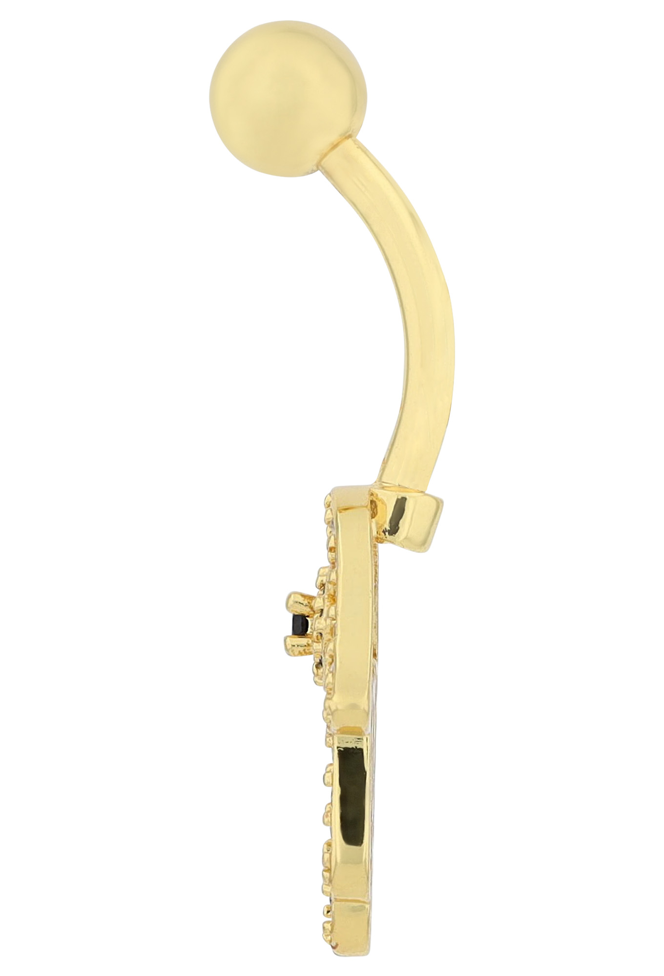 "Elvira" Edelstahl-Bronze Bauchnabelpiercing, Länge 11mm/ Stärke 1,8 mm, Zirkonia, goldfarben