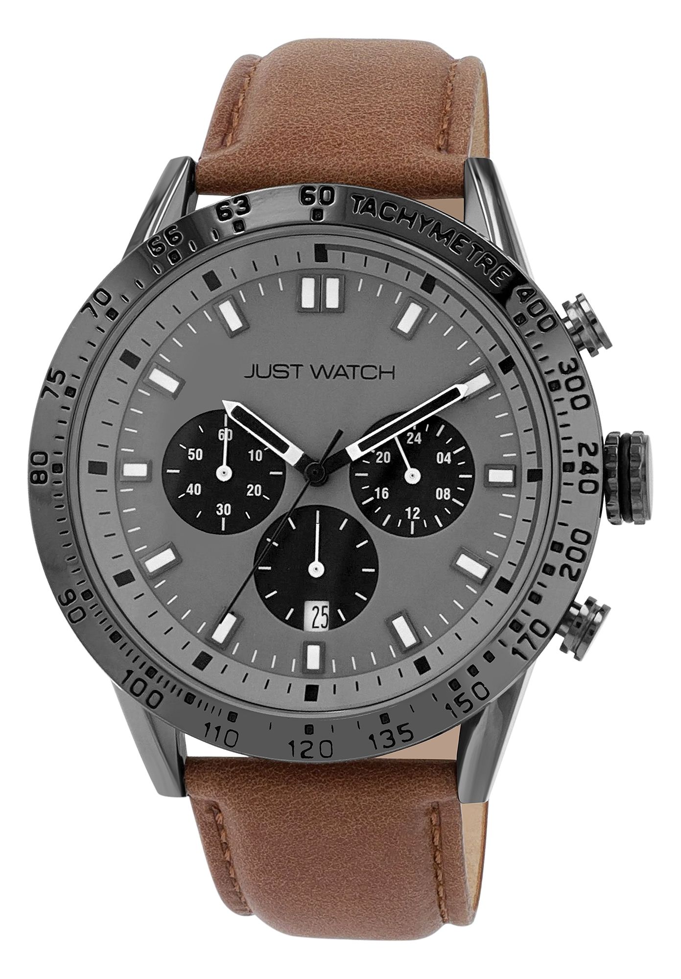 Just Watch Herrenchronograph mit Lederarmband, 5 ATM, braun