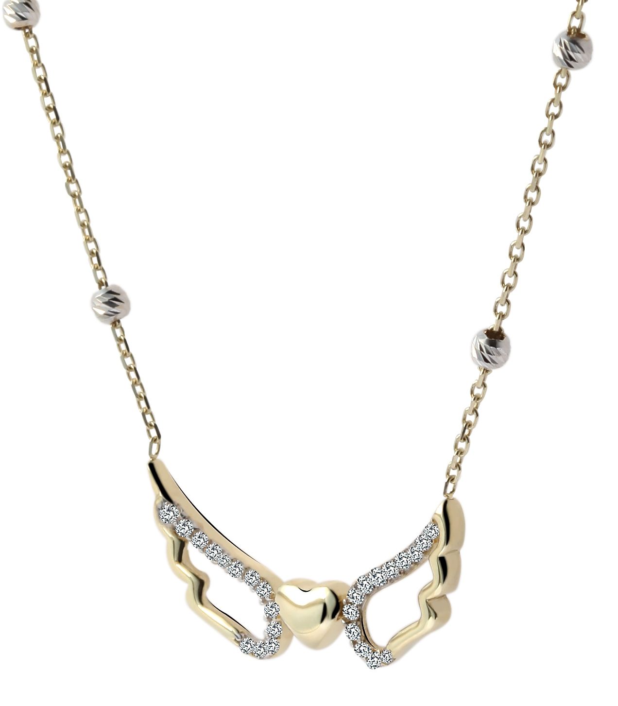 333/- Gold "Amelia" Kette mit Anhänger, Herz, Flügel, Zirkoniabesatz, 8 Karat, Gelbgold
