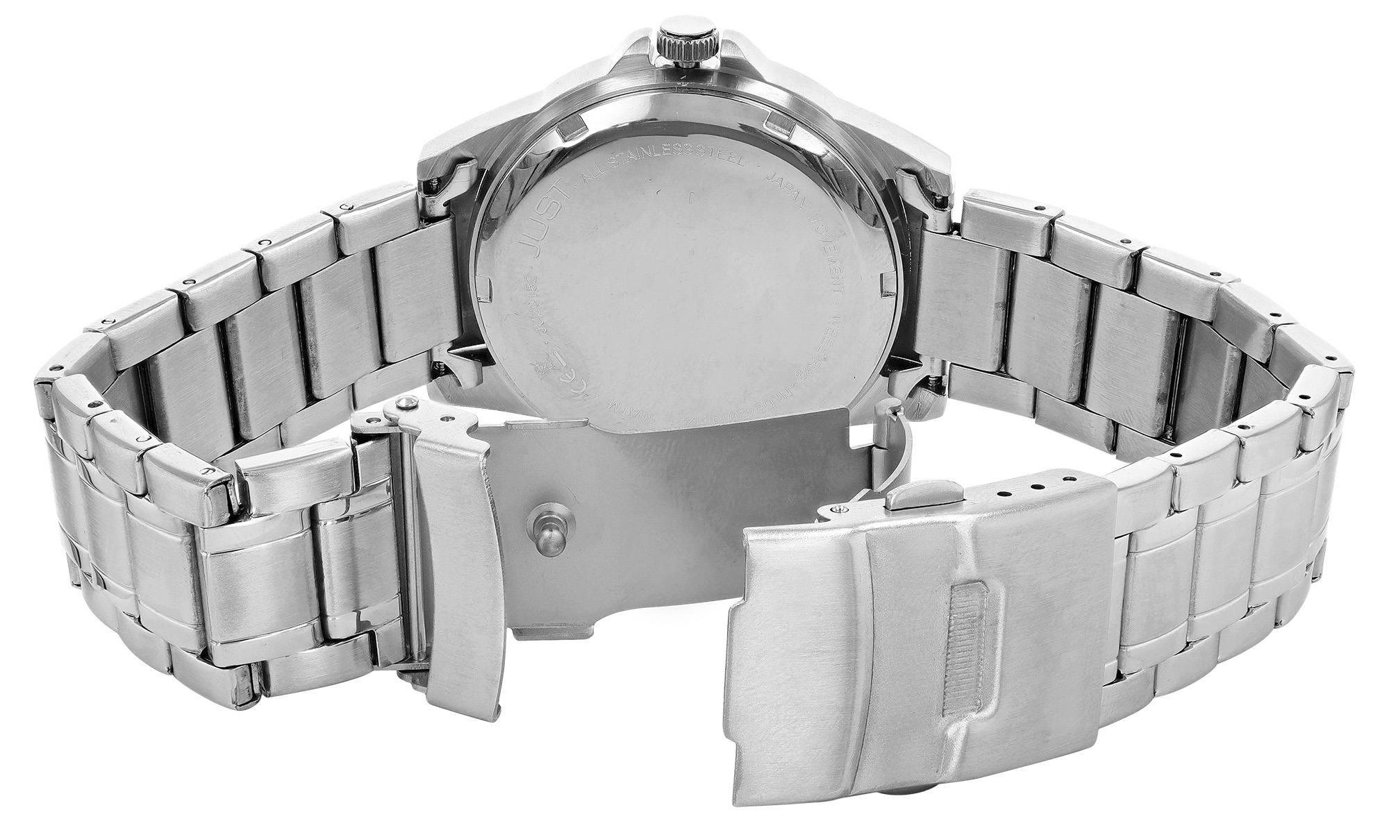 Just "Baroon" Herrenuhr mit Edelstahlband, 3-Zeiger, Datumsanzeige, silberfarben, weißes ZB