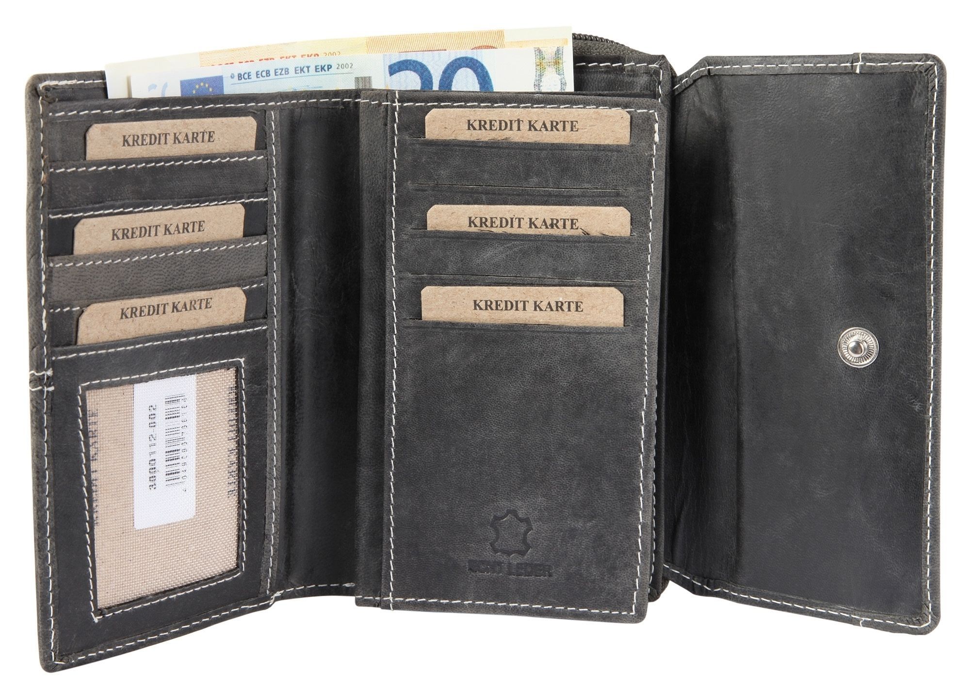 Akzent Damen Geldbörse aus Echtleder. Format 15 x 10 cm. RFID - grau