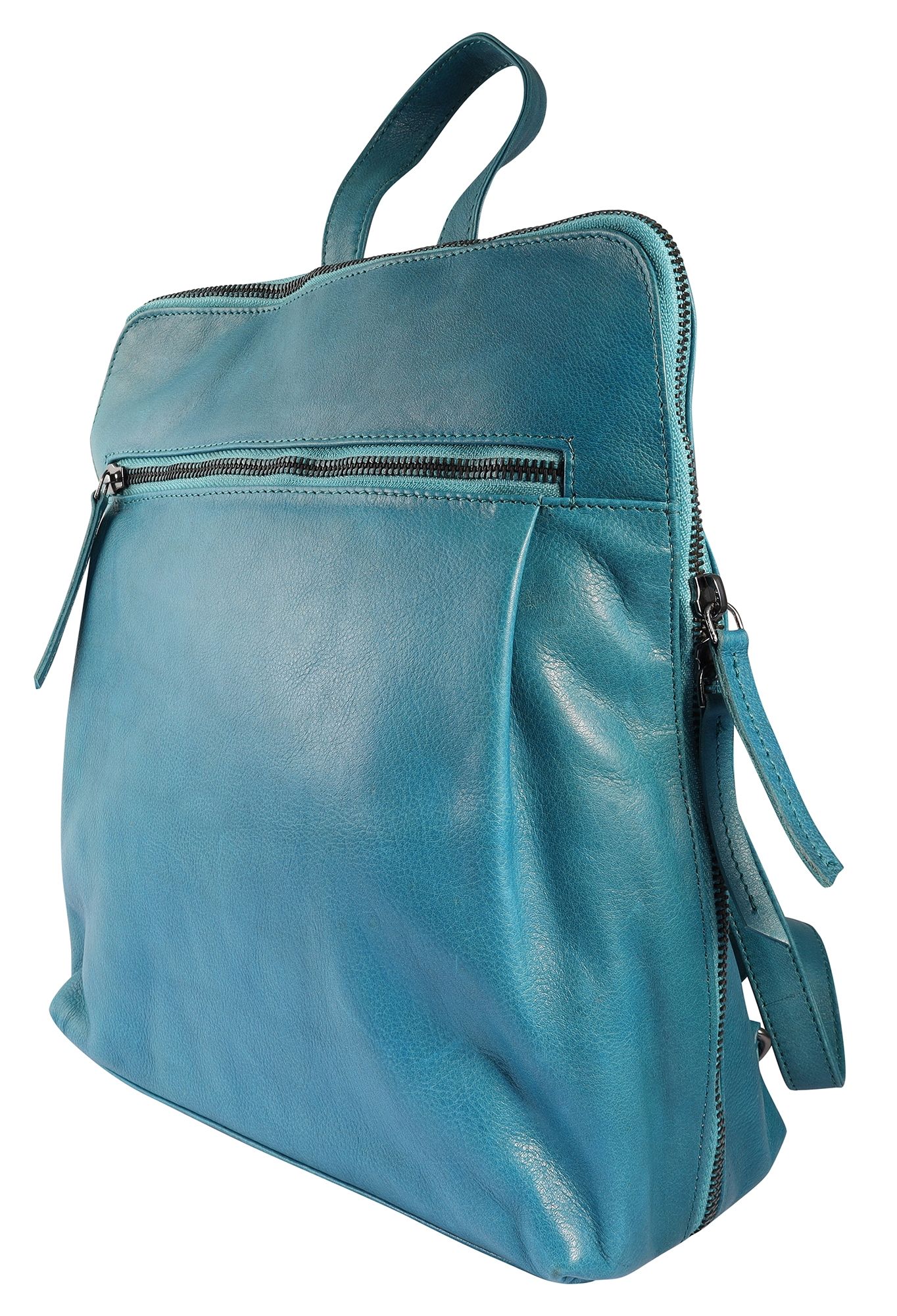 Leonardo Verrelli, Echtleder Rucksack/Tasche, Reißverschluss, verstellbare Riemen, blau