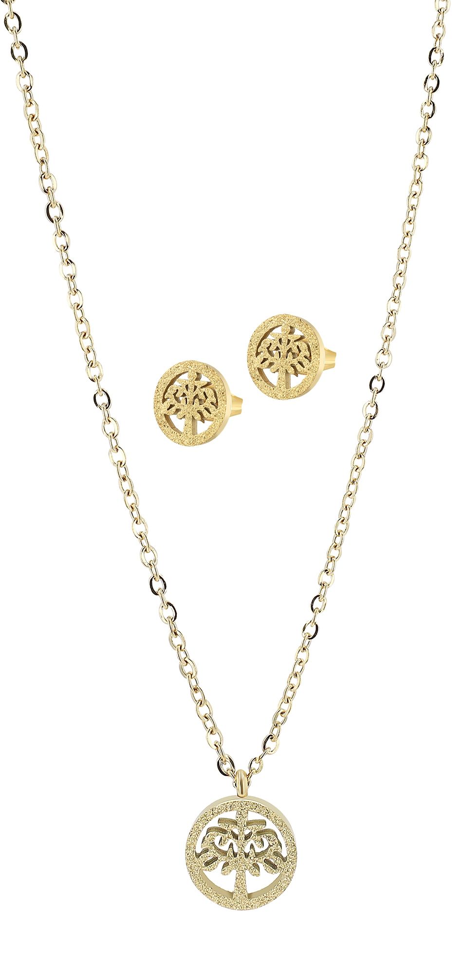 "Lumina", Akzent Edelstahl Lebensbaum-Schmuckset, sandgestrahlt, goldfarben