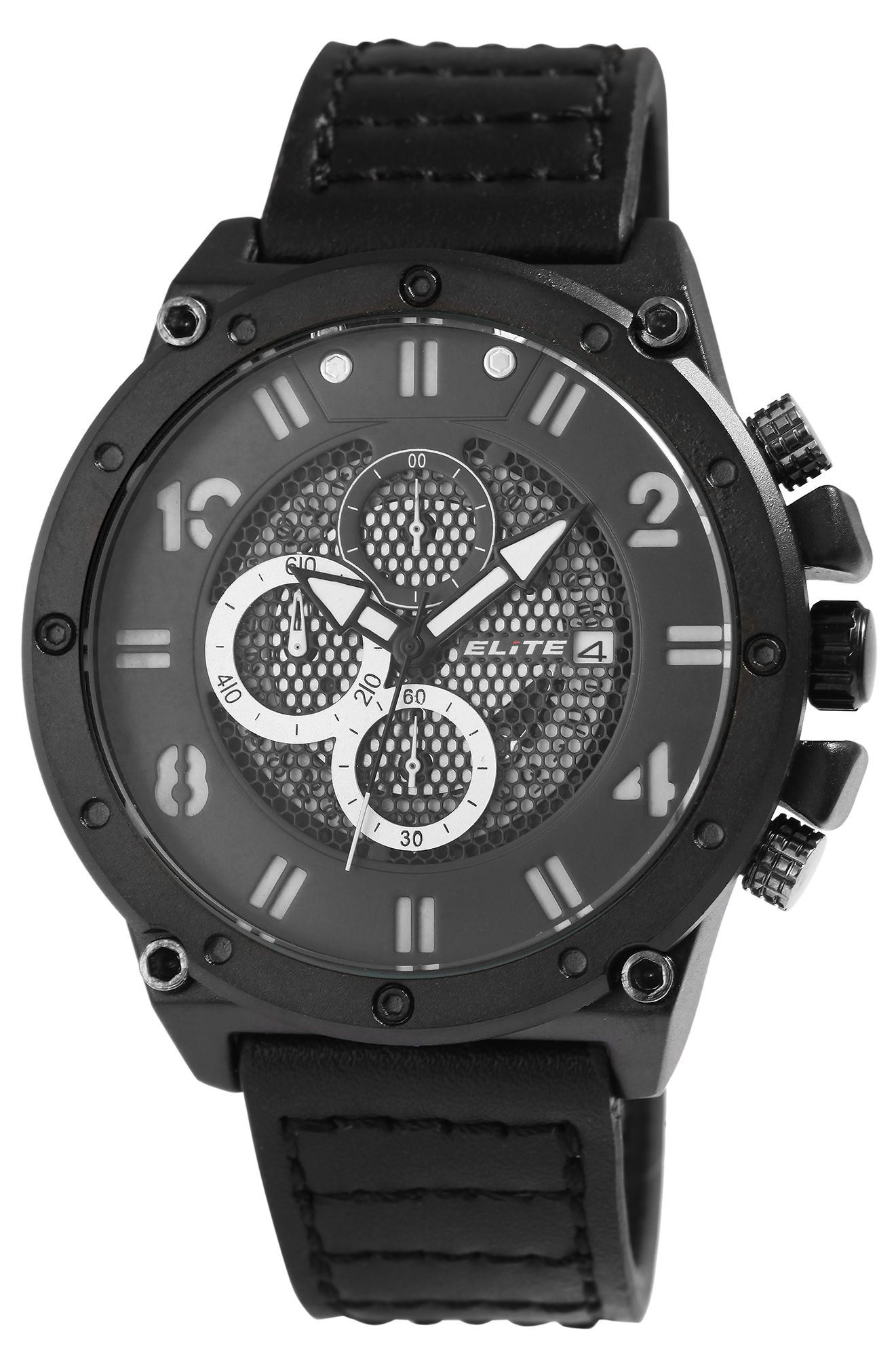 ELITE Herrenchronograph mit Echtlederarmband, schwarz