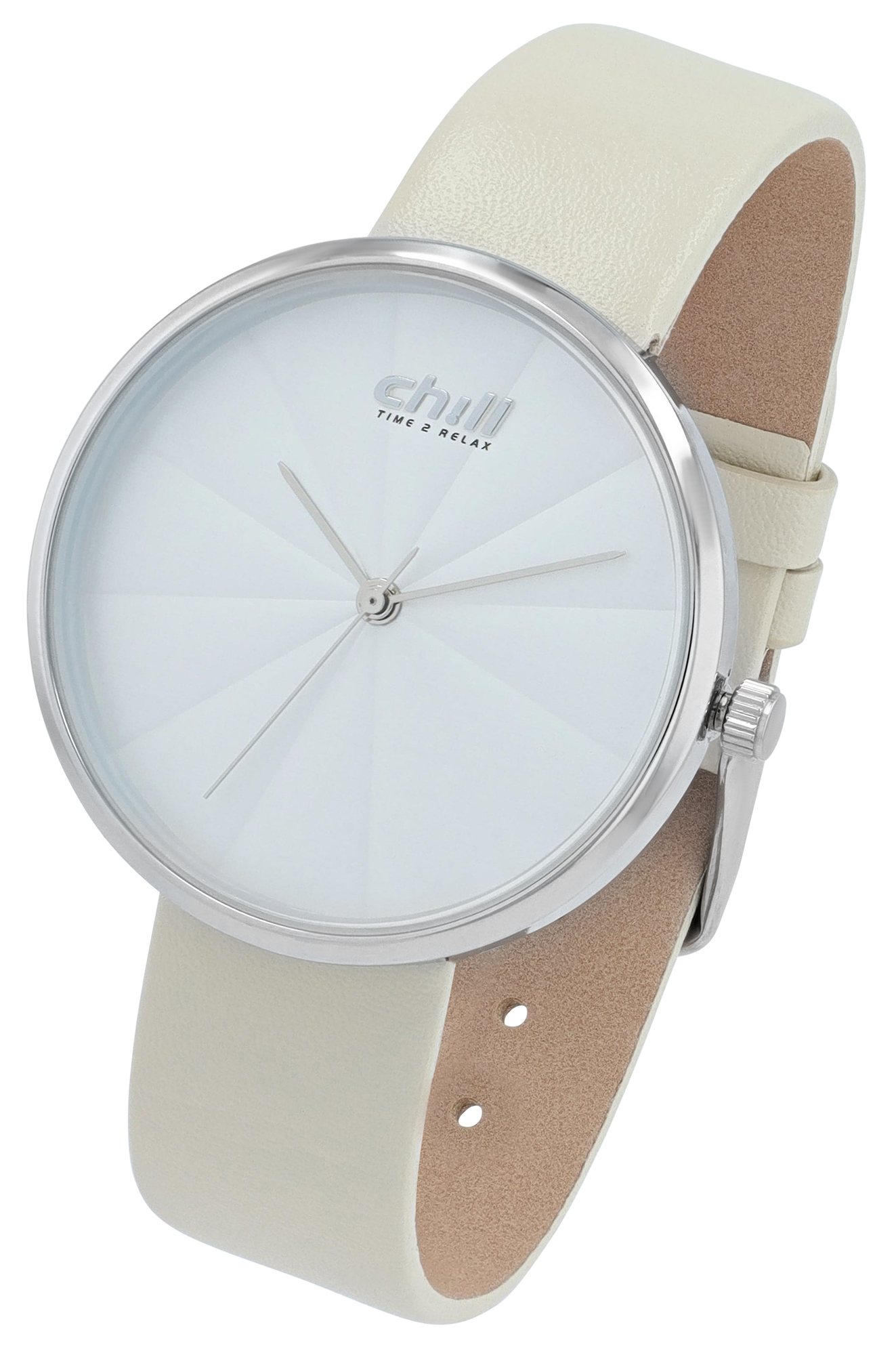 Chill, Damenuhr mit Lederimitat, Ø 36 mm, elfenbeinweiß/ silberfarben